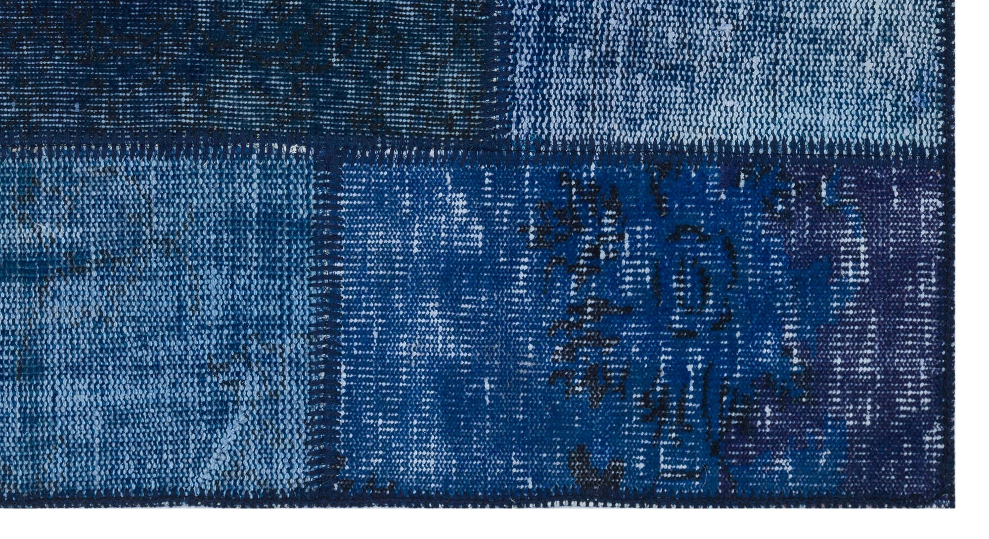 Iskece 31384 Blue Patchwork Wool Handmade Area Rug 2'7" x 4'11"