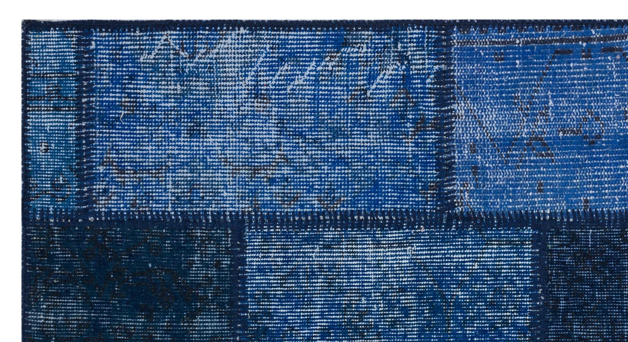 Iskece 31384 Blue Patchwork Wool Handmade Area Rug 2'7" x 4'11"