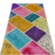 Iskece 31390 Beige Patchwork Wool Handmade Area Rug 2'7" x 4'11"