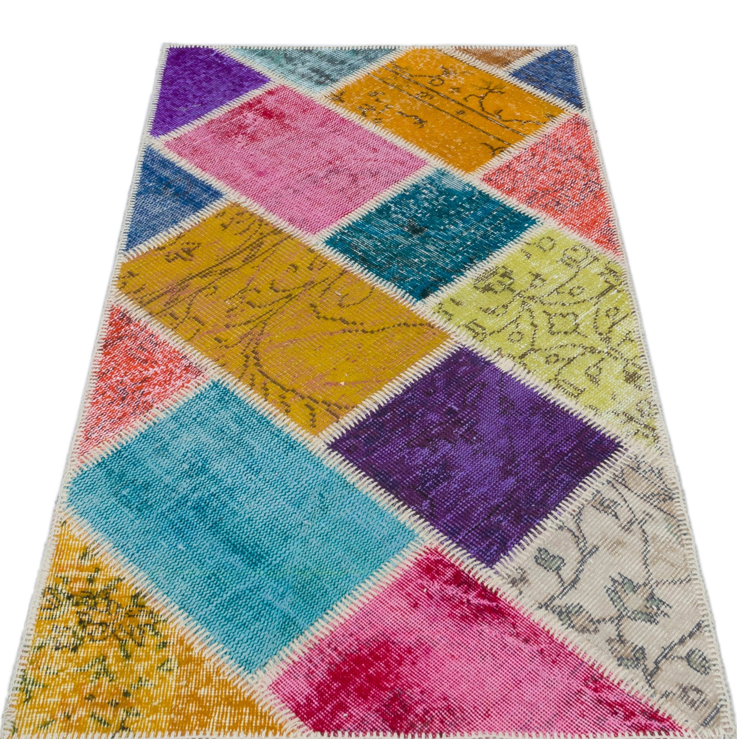 Iskece 31390 Beige Patchwork Wool Handmade Area Rug 2'7" x 4'11"