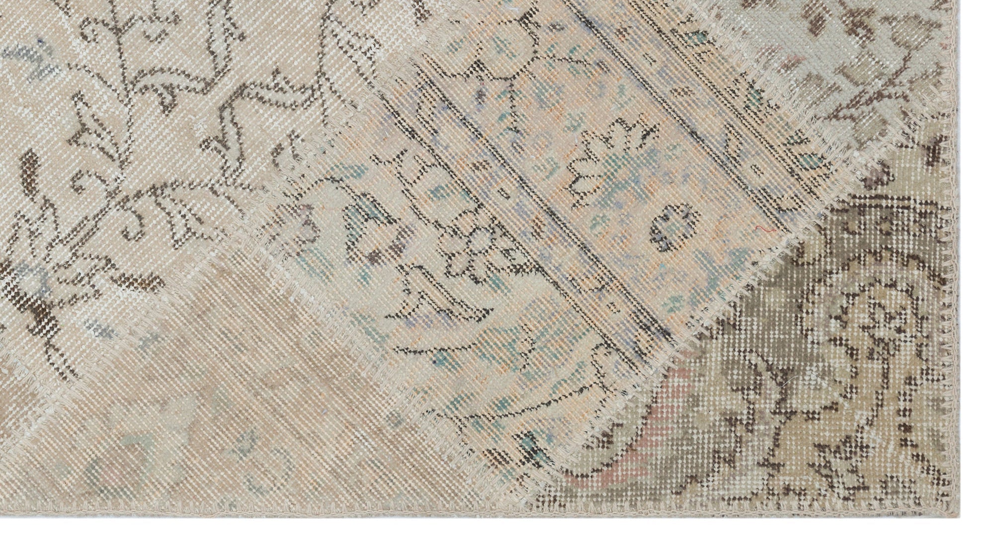 Iskece 31391 Beige Patchwork Wool Handmade Area Rug 2'7" x 4'11"