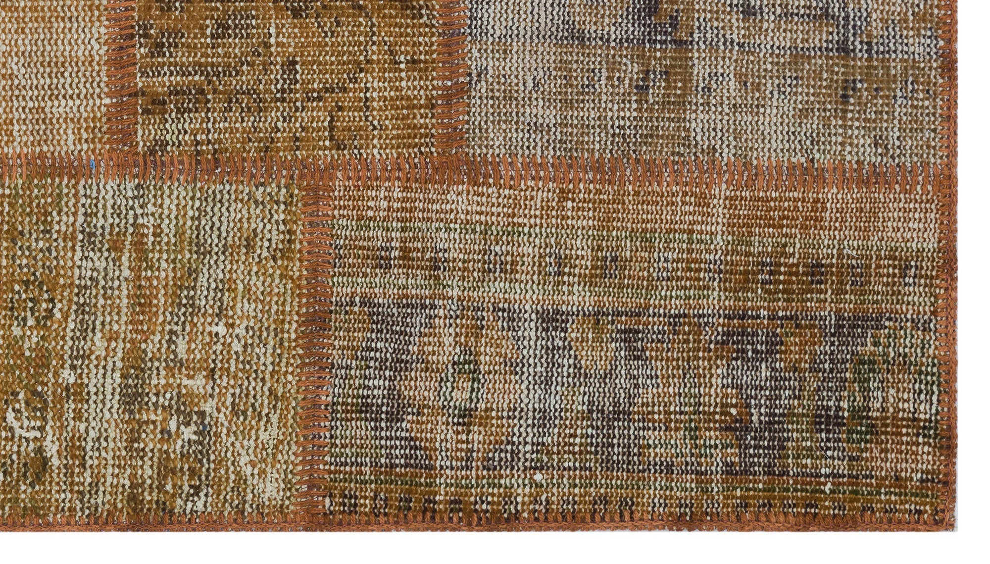 Iskece 31392 Brown Patchwork Wool Handmade Area Rug 2'7" x 4'11"