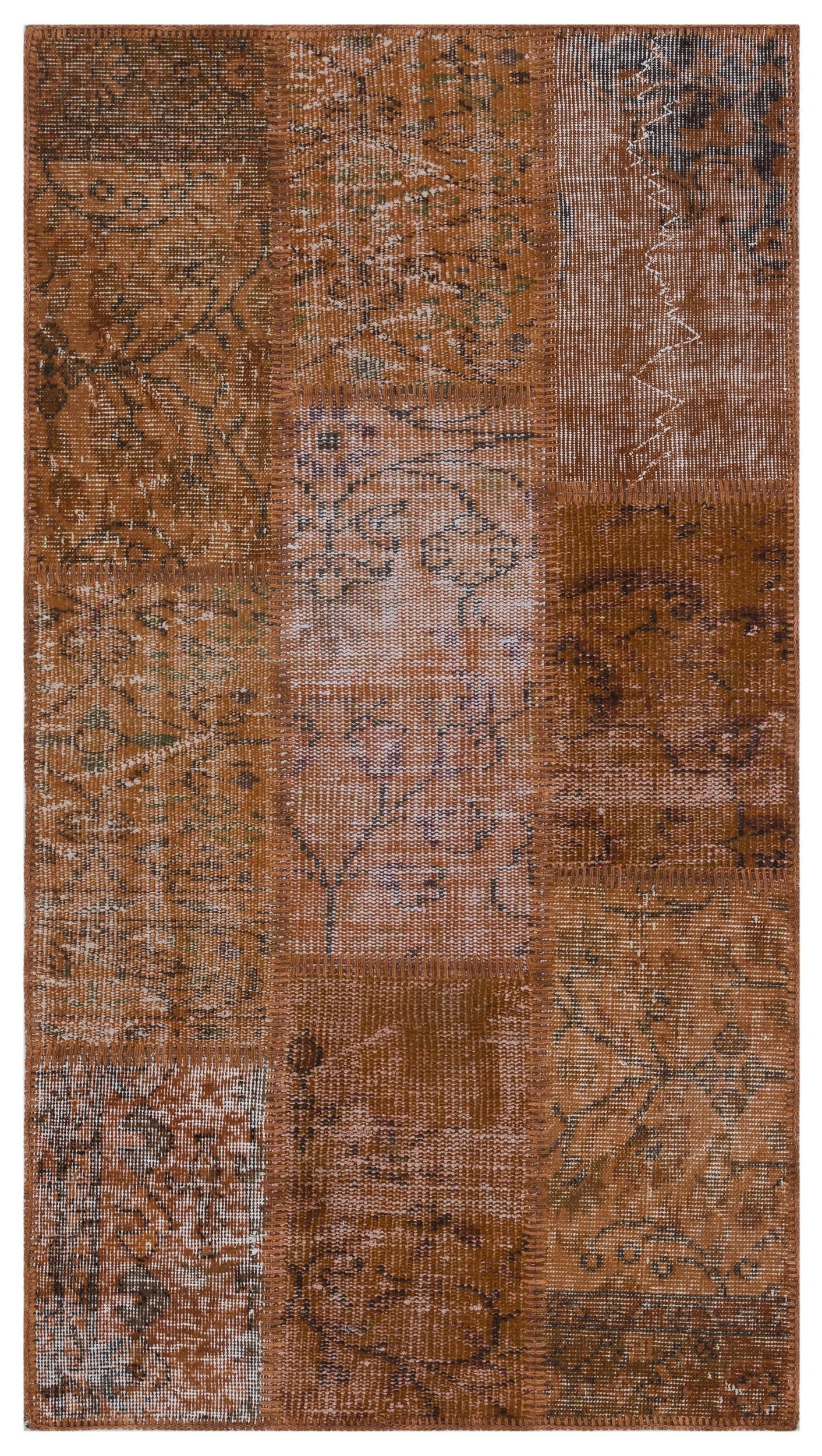 Iskece 31395 Brown Patchwork Wool Handmade Area Rug 2'7" x 4'11"