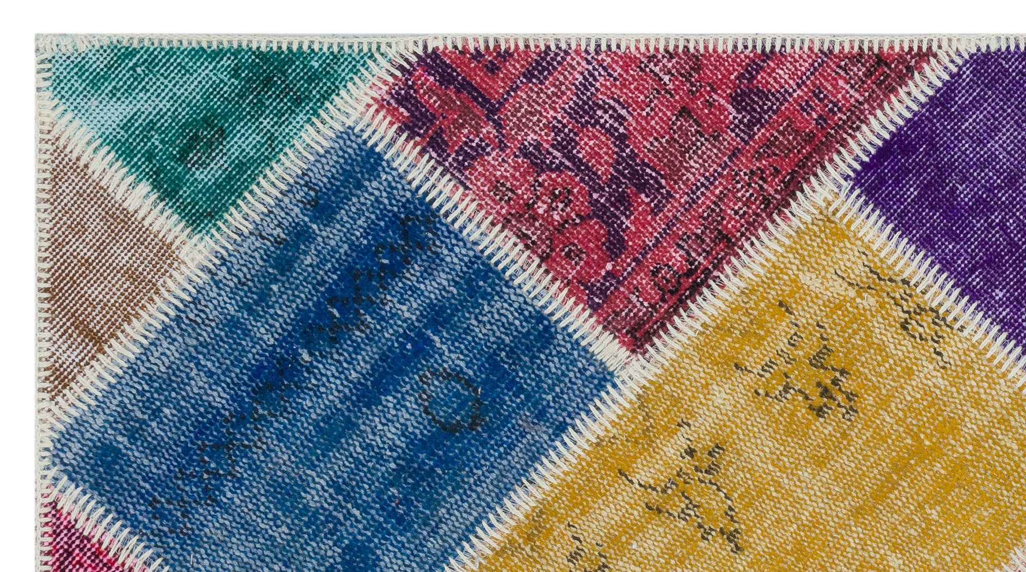 Iskece 31401 Beige Patchwork Wool Handmade Area Rug 2'7" x 4'11"