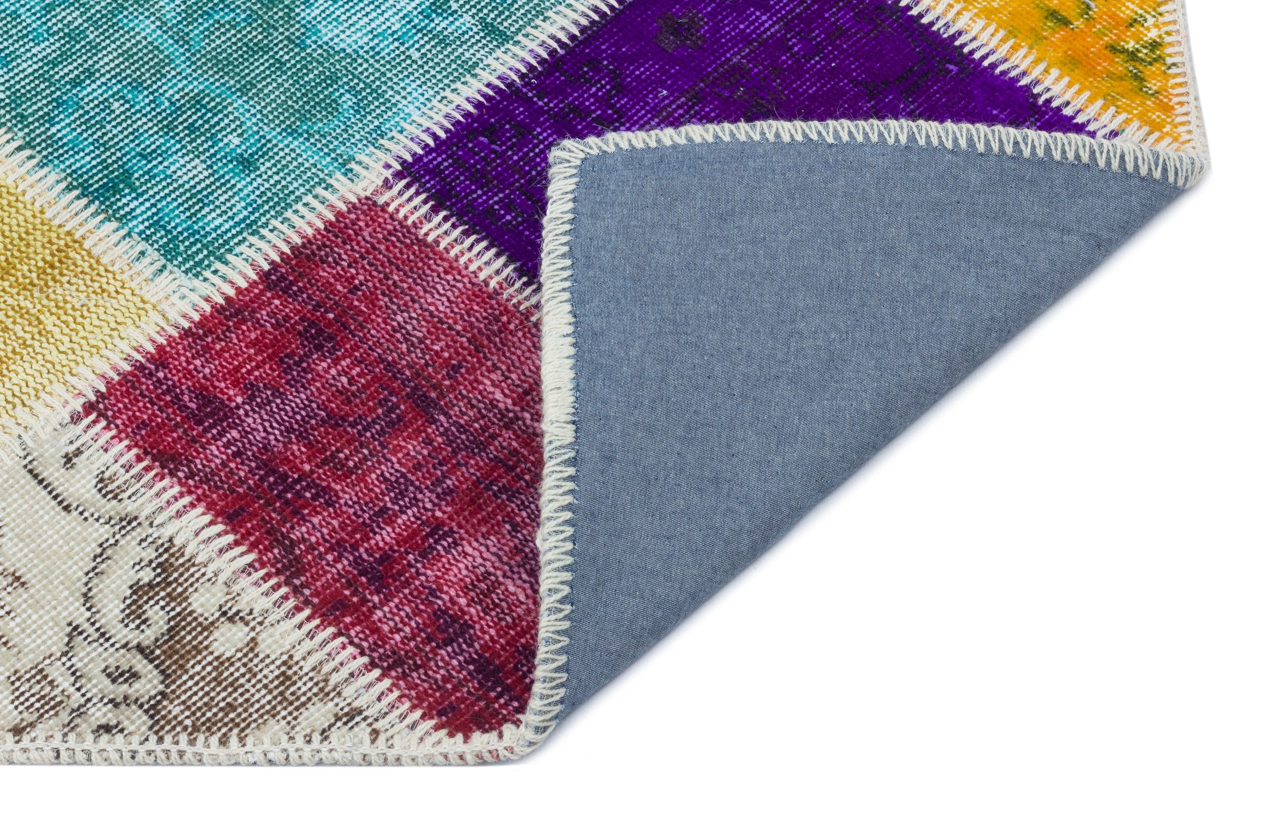 Iskece 31409 Beige Patchwork Wool Handmade Area Rug 2'7" x 4'11"