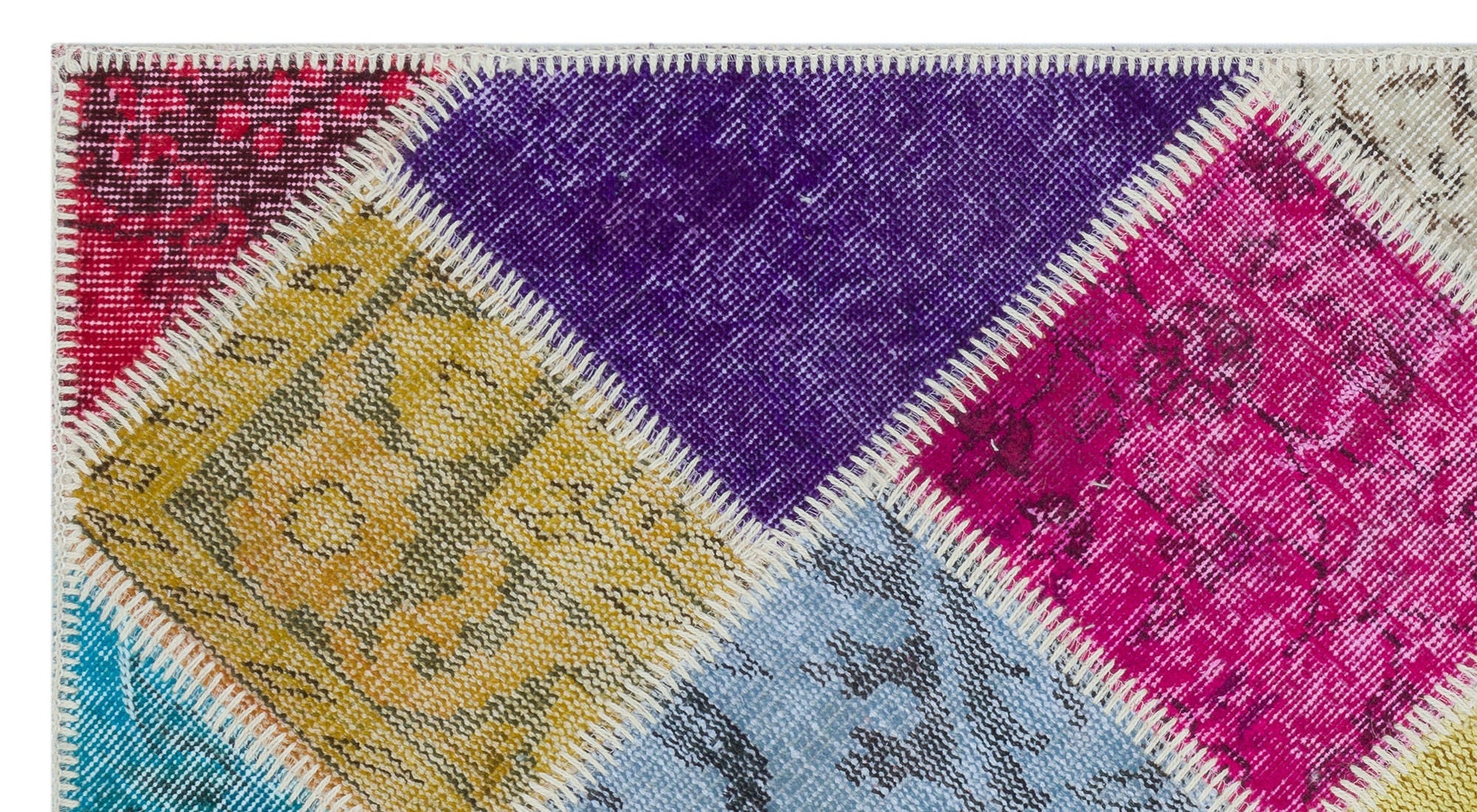 Iskece 31409 Beige Patchwork Wool Handmade Area Rug 2'7" x 4'11"