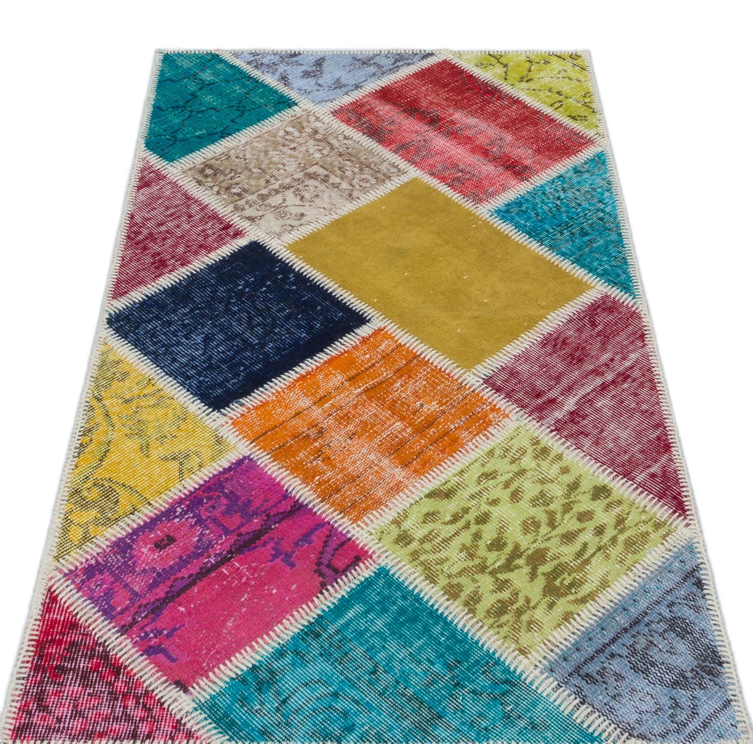 Iskece 31414 Beige Patchwork Wool Handmade Area Rug 2'7" x 4'11"