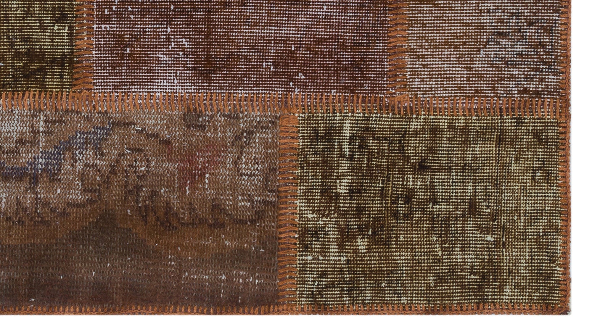 Iskece 31418 Brown Patchwork Wool Handmade Area Rug 2'7" x 4'11"