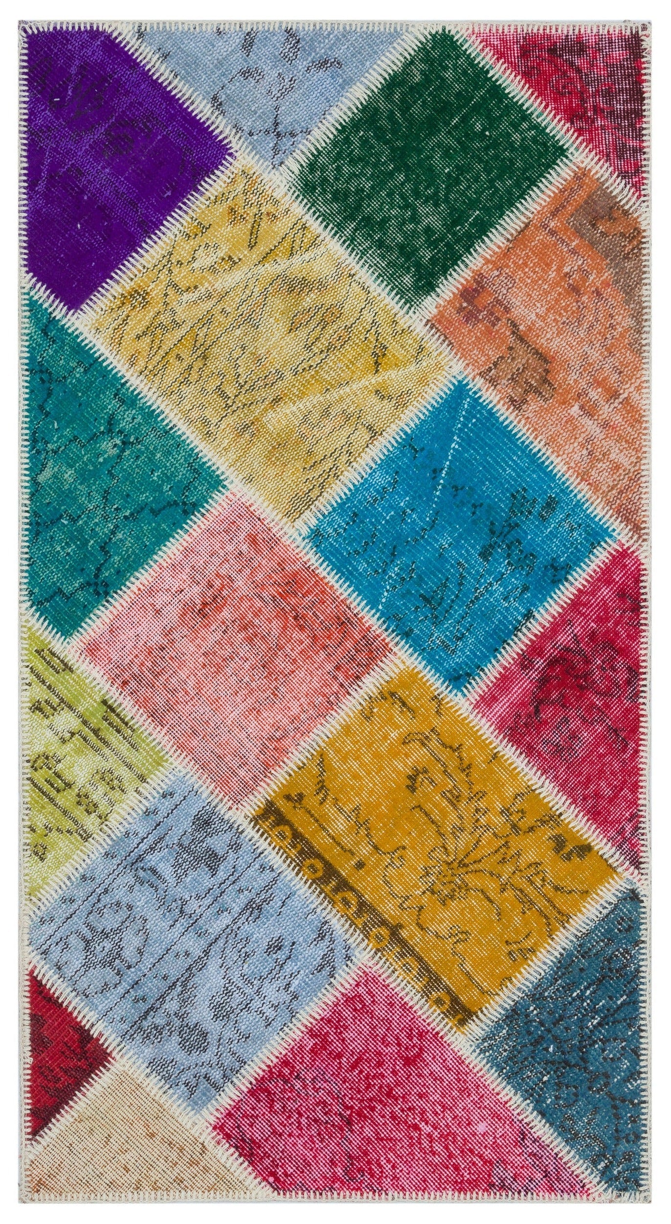 Iskece 31421 Beige Patchwork Wool Handmade Area Rug 2'7" x 4'11"