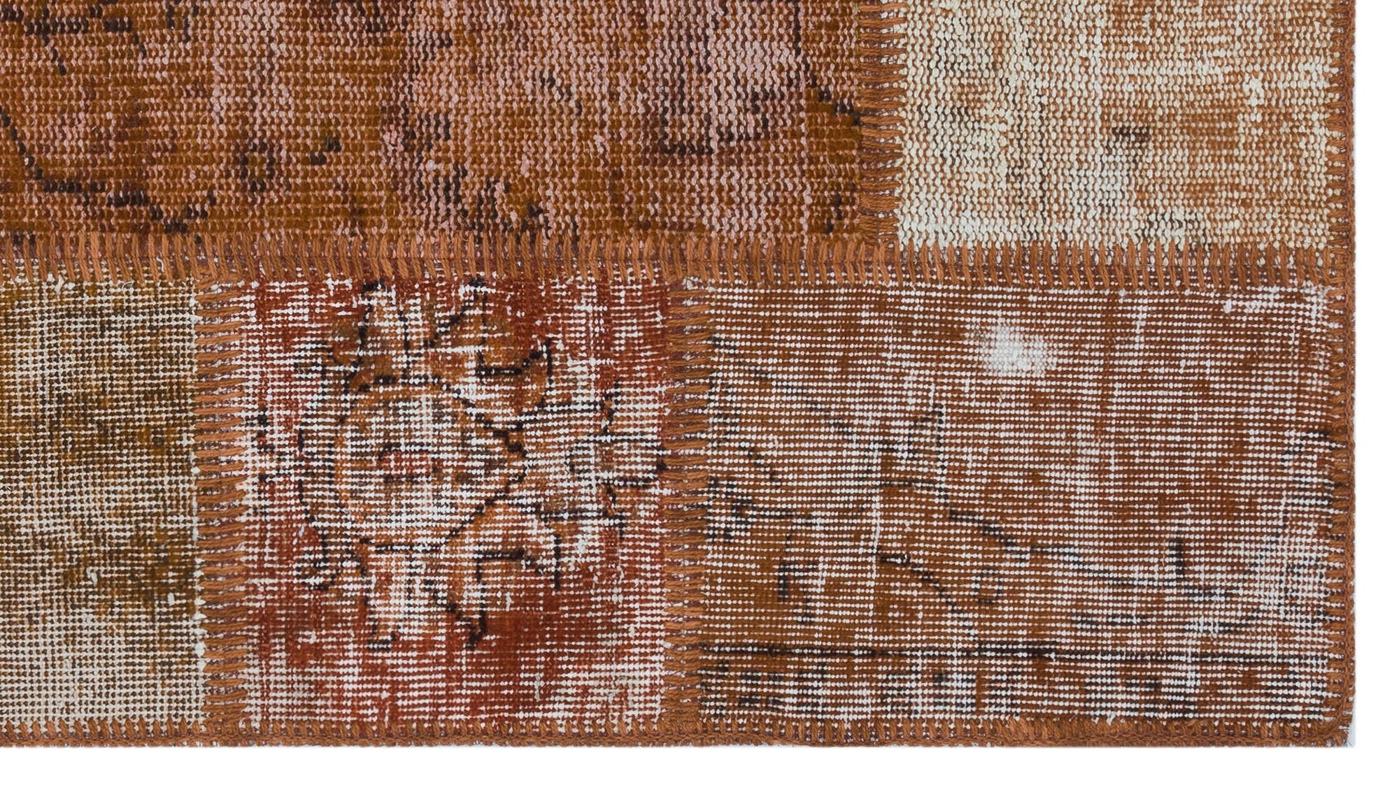 Iskece 31423 Brown Patchwork Wool Handmade Area Rug 2'7" x 4'11"