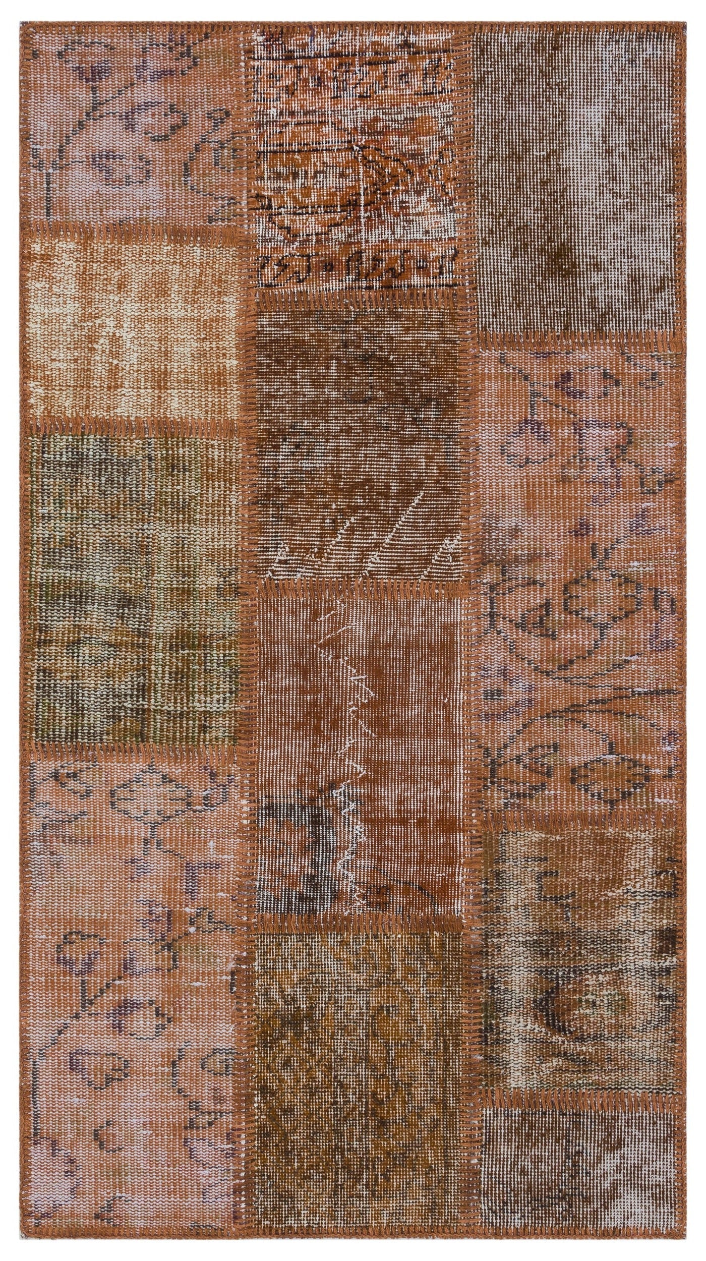 Iskece 31426 Brown Patchwork Wool Handmade Area Rug 2'7" x 4'11"