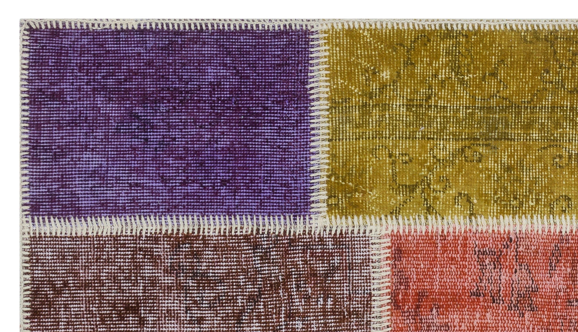 Iskece 31427 Beige Patchwork Wool Handmade Area Rug 2'7" x 4'11"