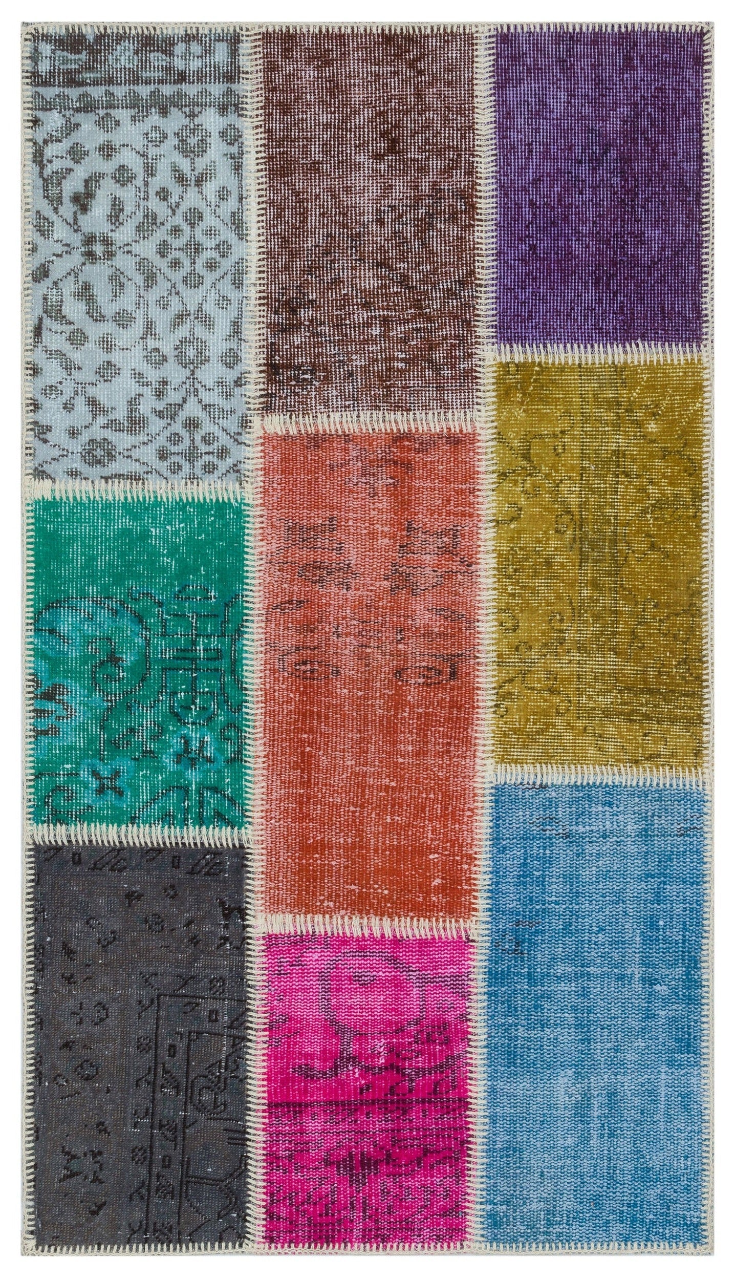 Iskece 31427 Beige Patchwork Wool Handmade Area Rug 2'7" x 4'11"