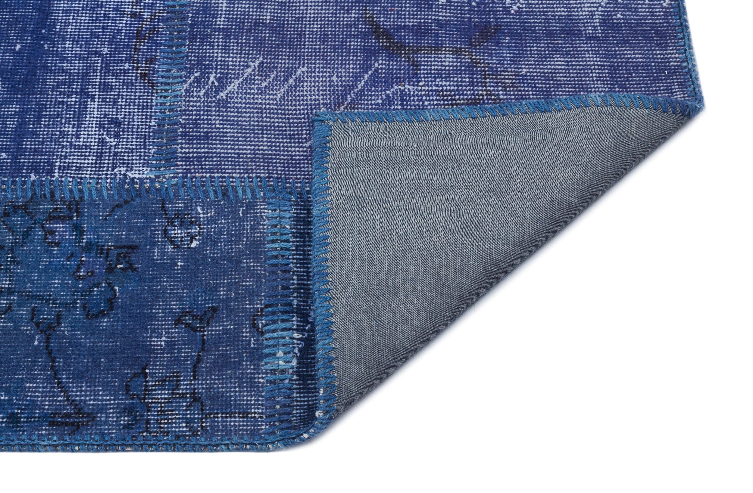 Iskece 31431 Blue Patchwork Wool Handmade Area Rug 2'7" x 4'11"