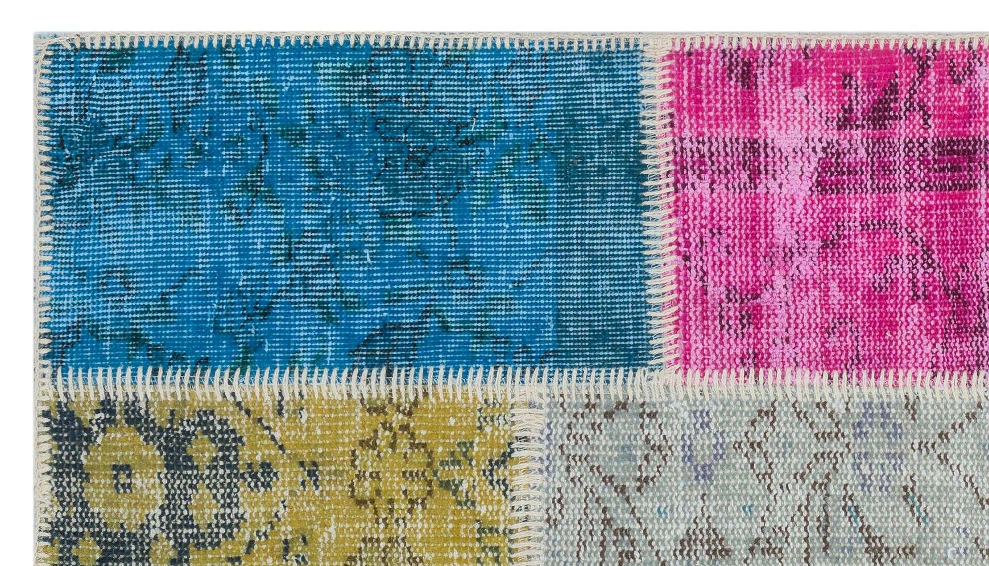 Iskece 31432 Beige Patchwork Wool Handmade Area Rug 2'7" x 4'11"