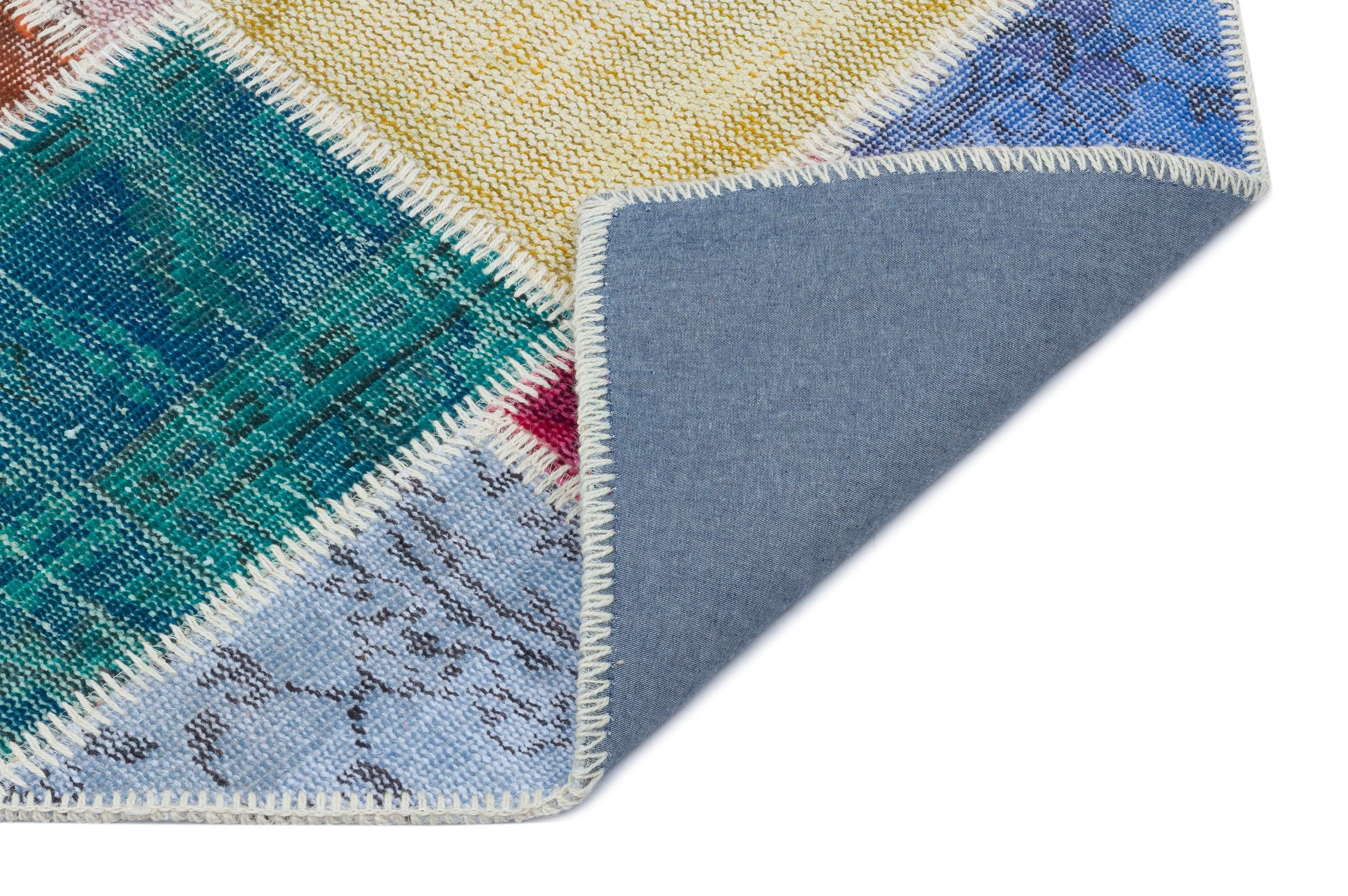 Iskece 31434 Beige Patchwork Wool Handmade Area Rug 2'7" x 4'11"