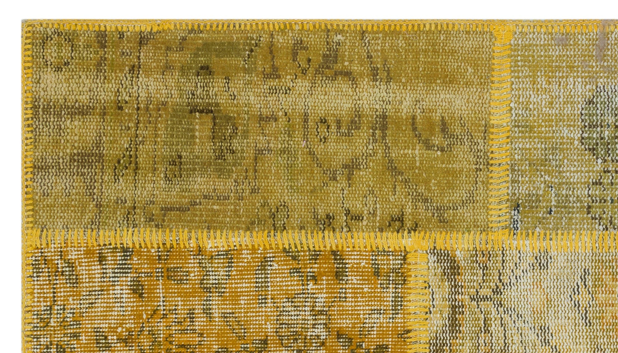 Iskece 31441 Yellow Patchwork Wool Handmade Area Rug 2'7" x 4'11"