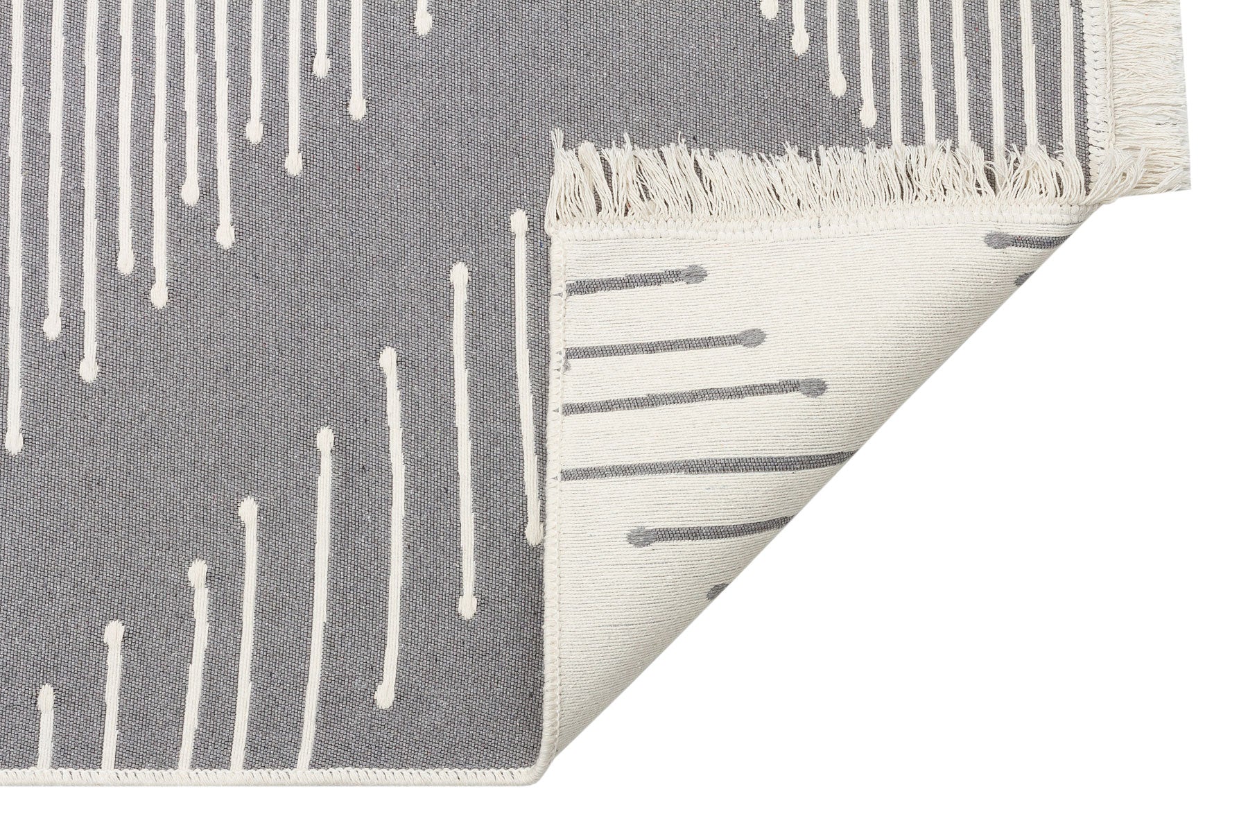 Grey Geometric Kilim Rug - Washable Cotton Double Sided Woven Rug