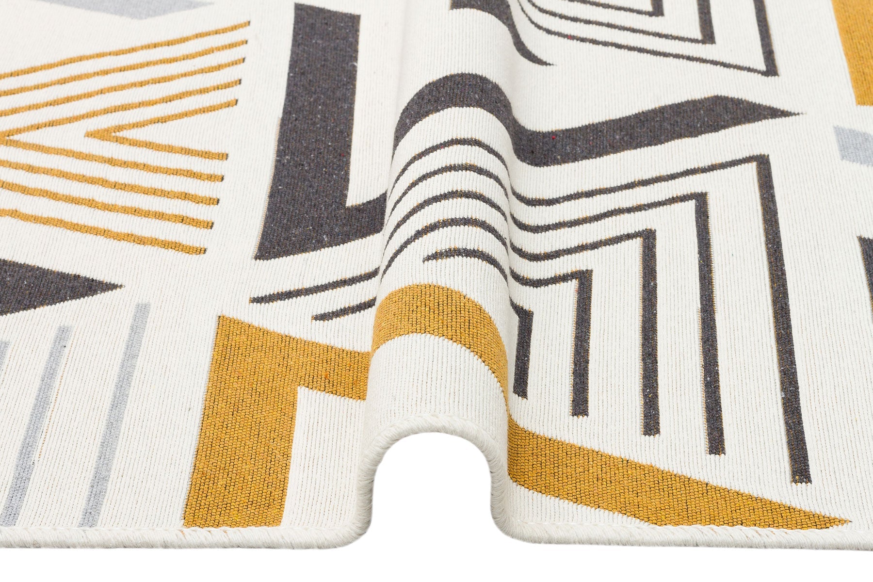 Yellow Geometric Kilim - Washable Double Sided Cotton Woven Rug, Non Slip