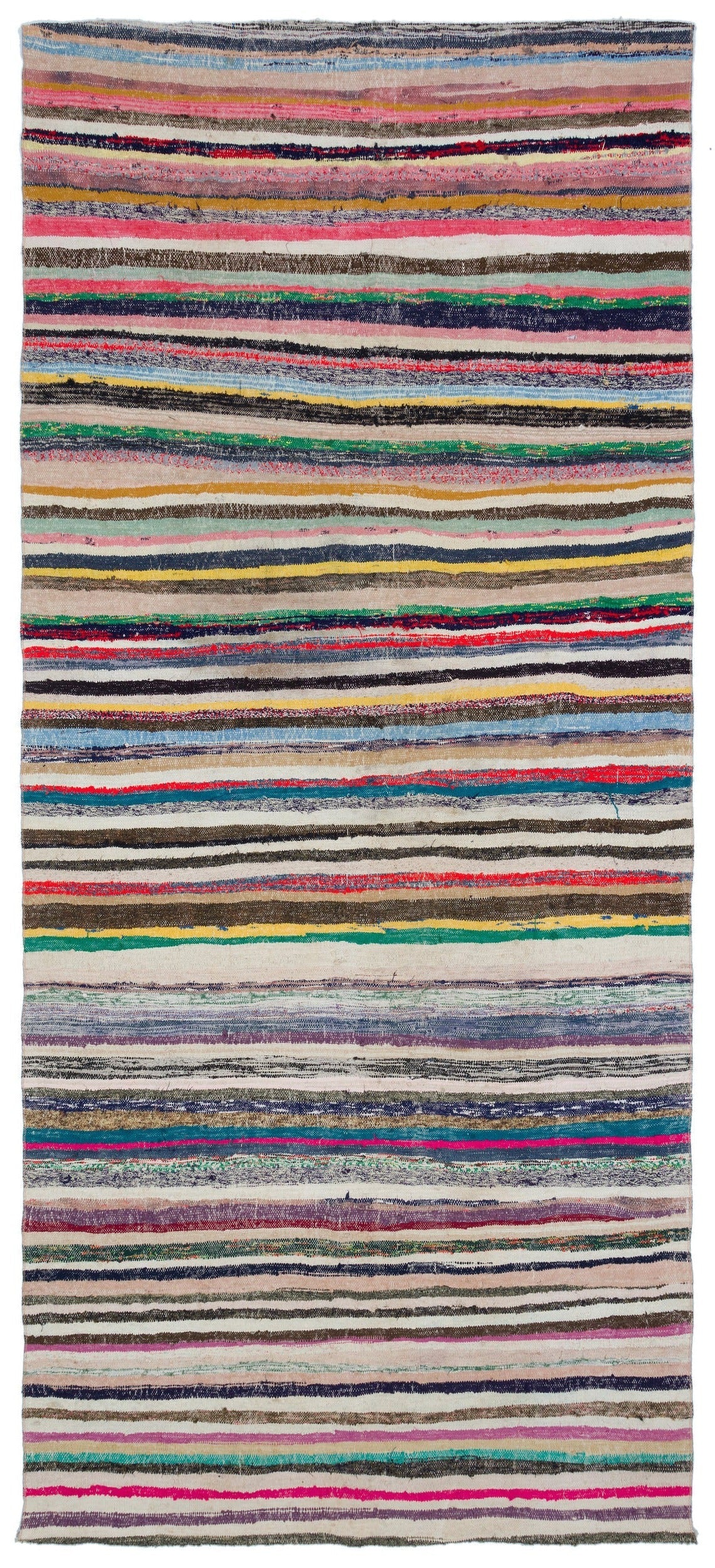 Girit Beige Striped Wool Handmade Area Rug 5'6" x 12'3"