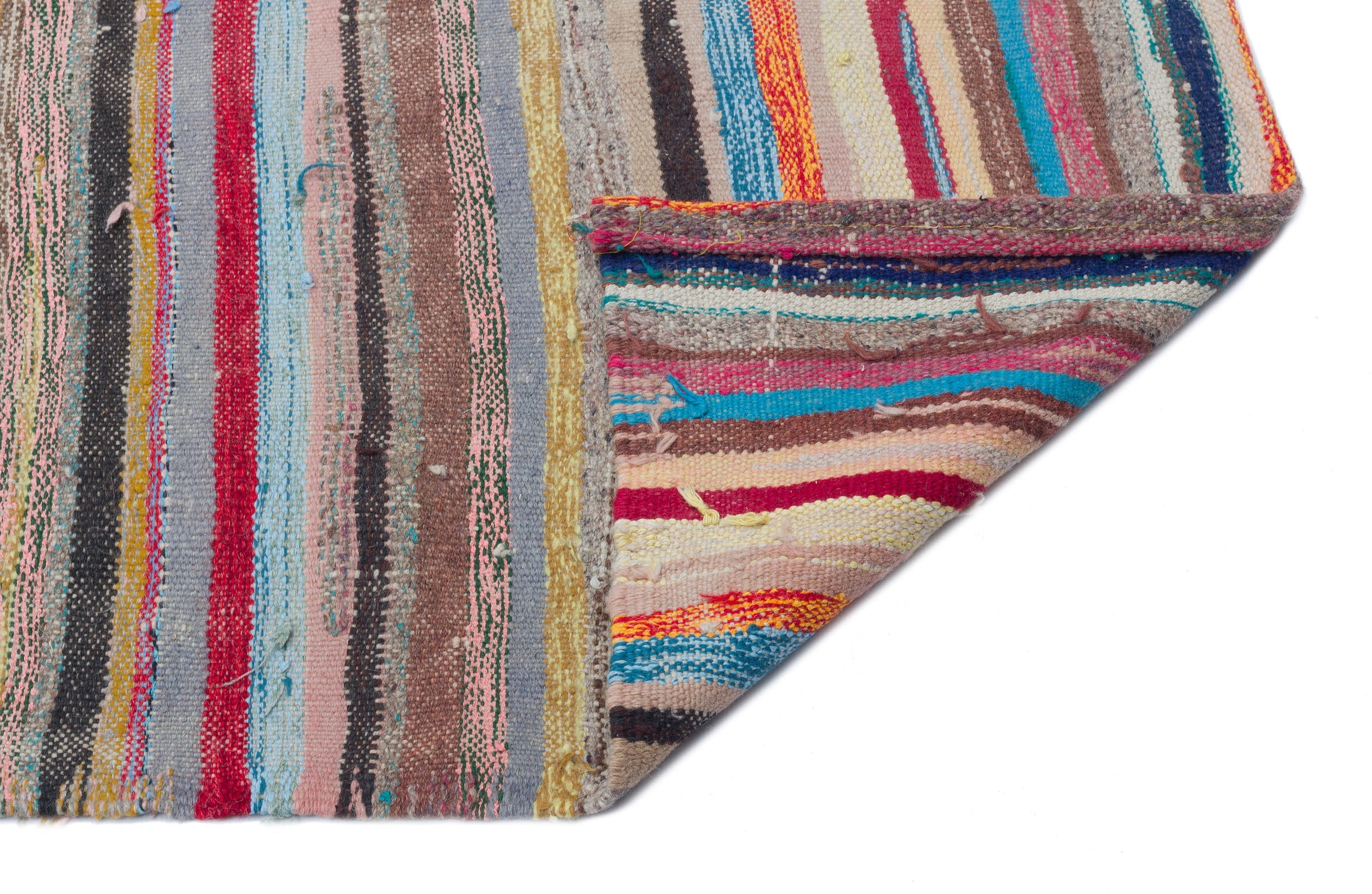 Girit Beige Striped Wool Handmade Area Rug 5'9" x 9'4"