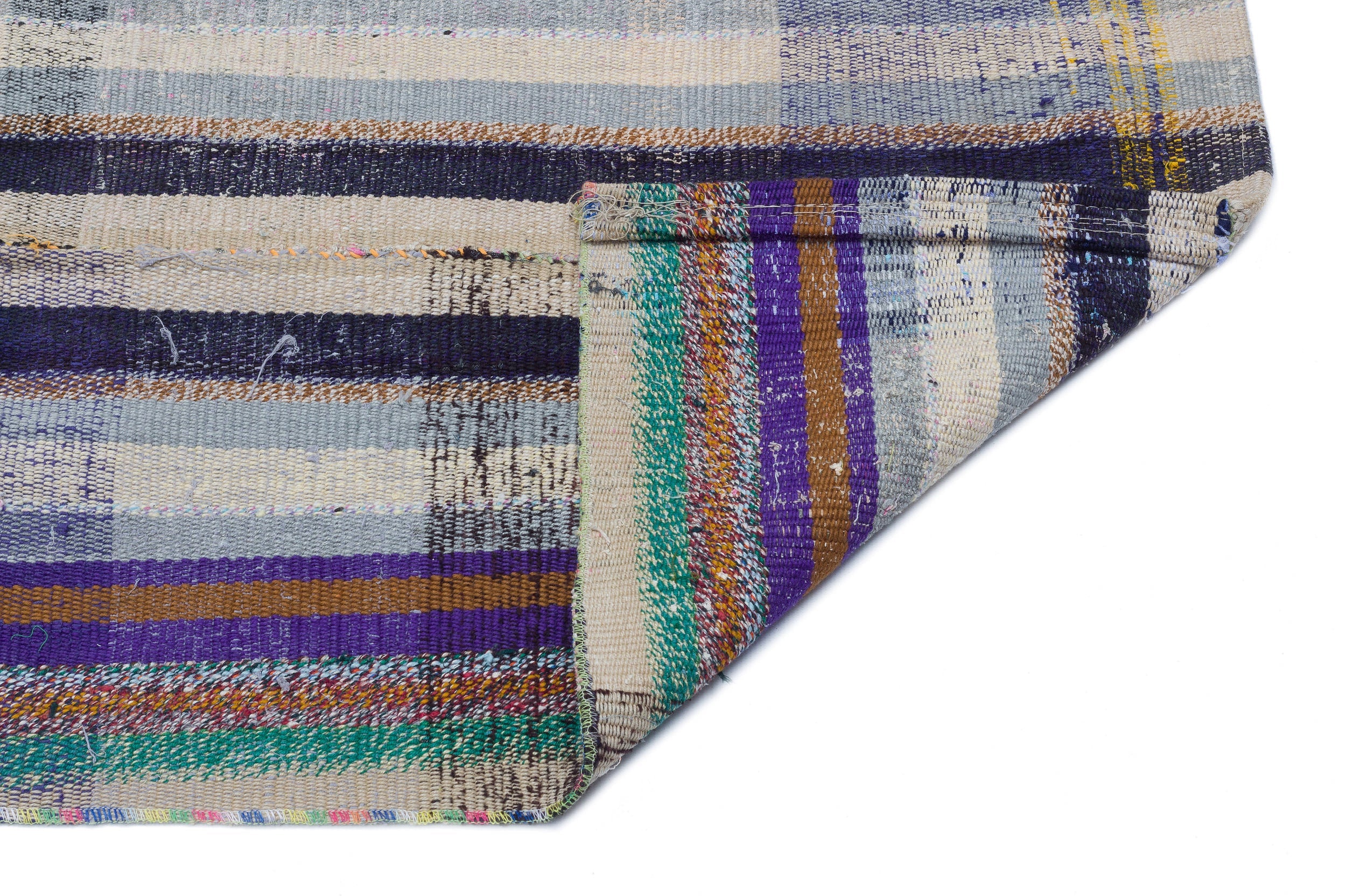 Girit Beige Striped Wool Handmade Area Rug 4'10" x 7'7"