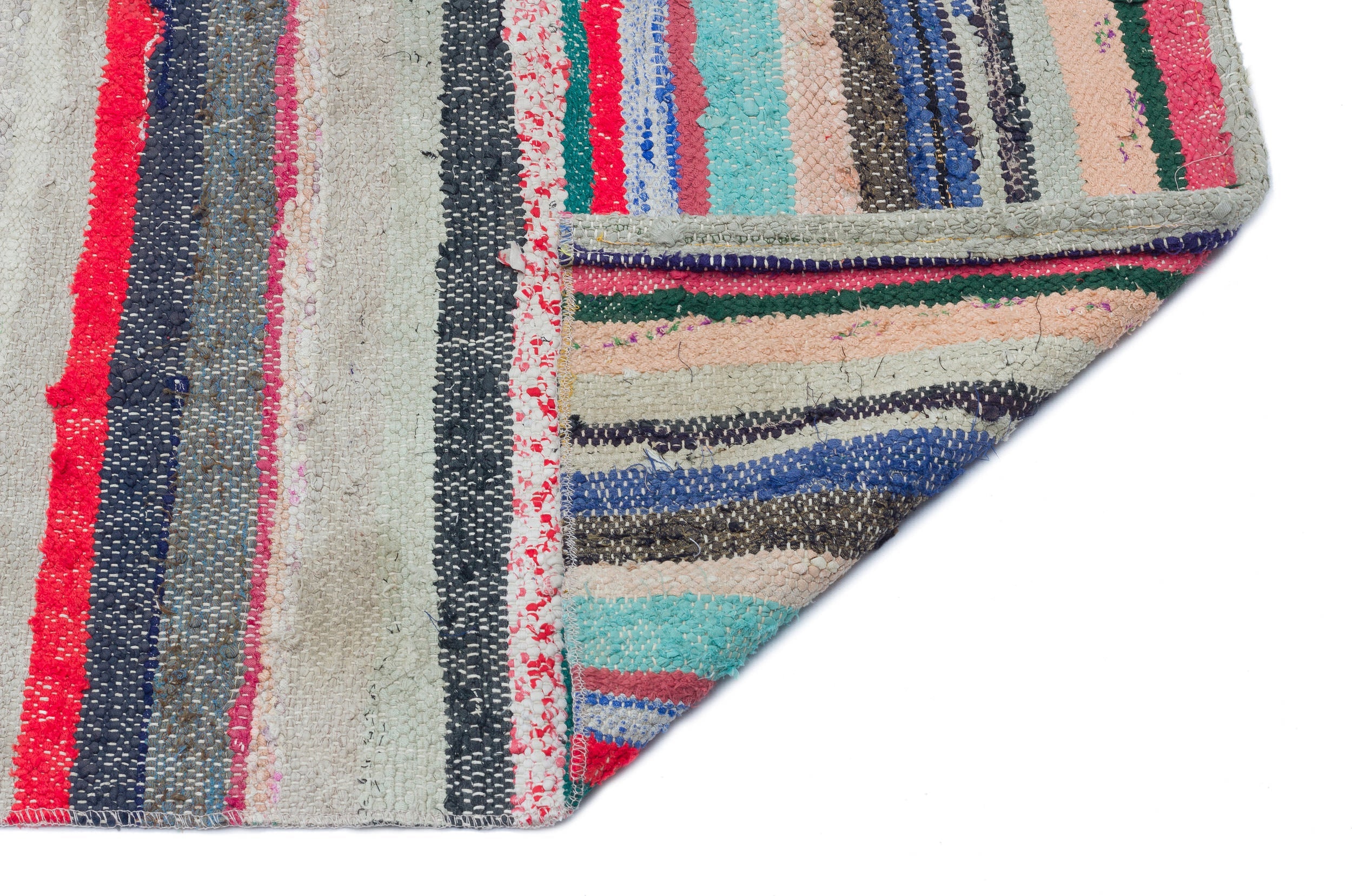 Girit Beige Striped Wool Handmade Area Rug 5'2" x 8'3"