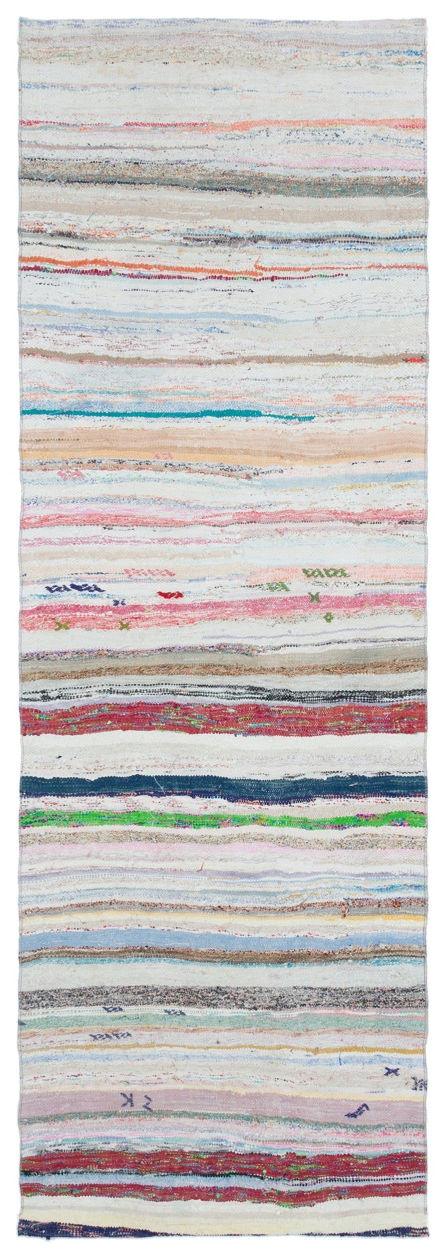 Girit Beige Striped Wool Handmade Area Rug 3'4" x 9'9"