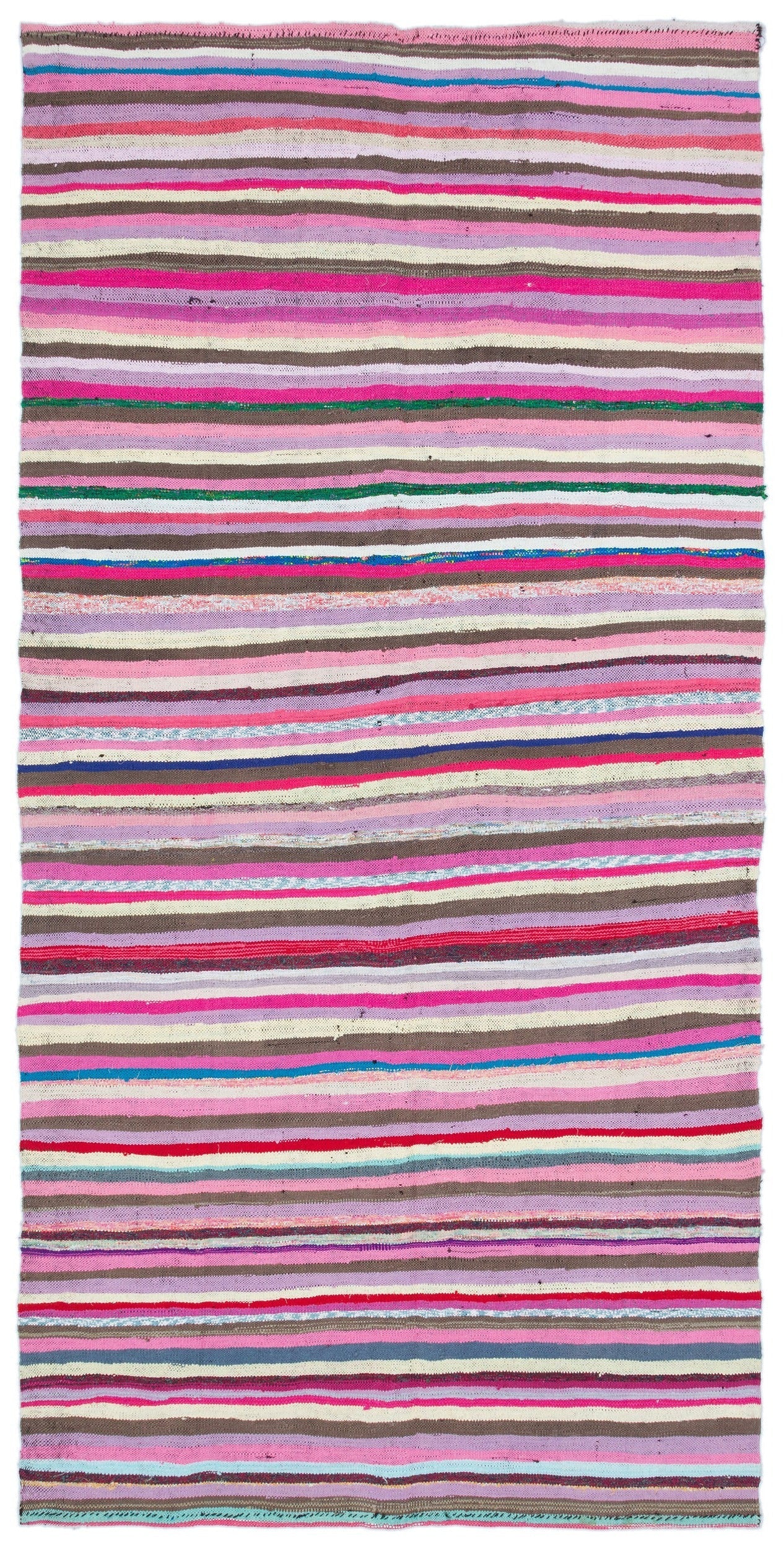 Girit Pink Striped Wool Handmade Area Rug 5'3" x 8'6"