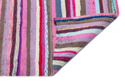 Girit Pink Striped Wool Handmade Area Rug 5'3" x 8'6"