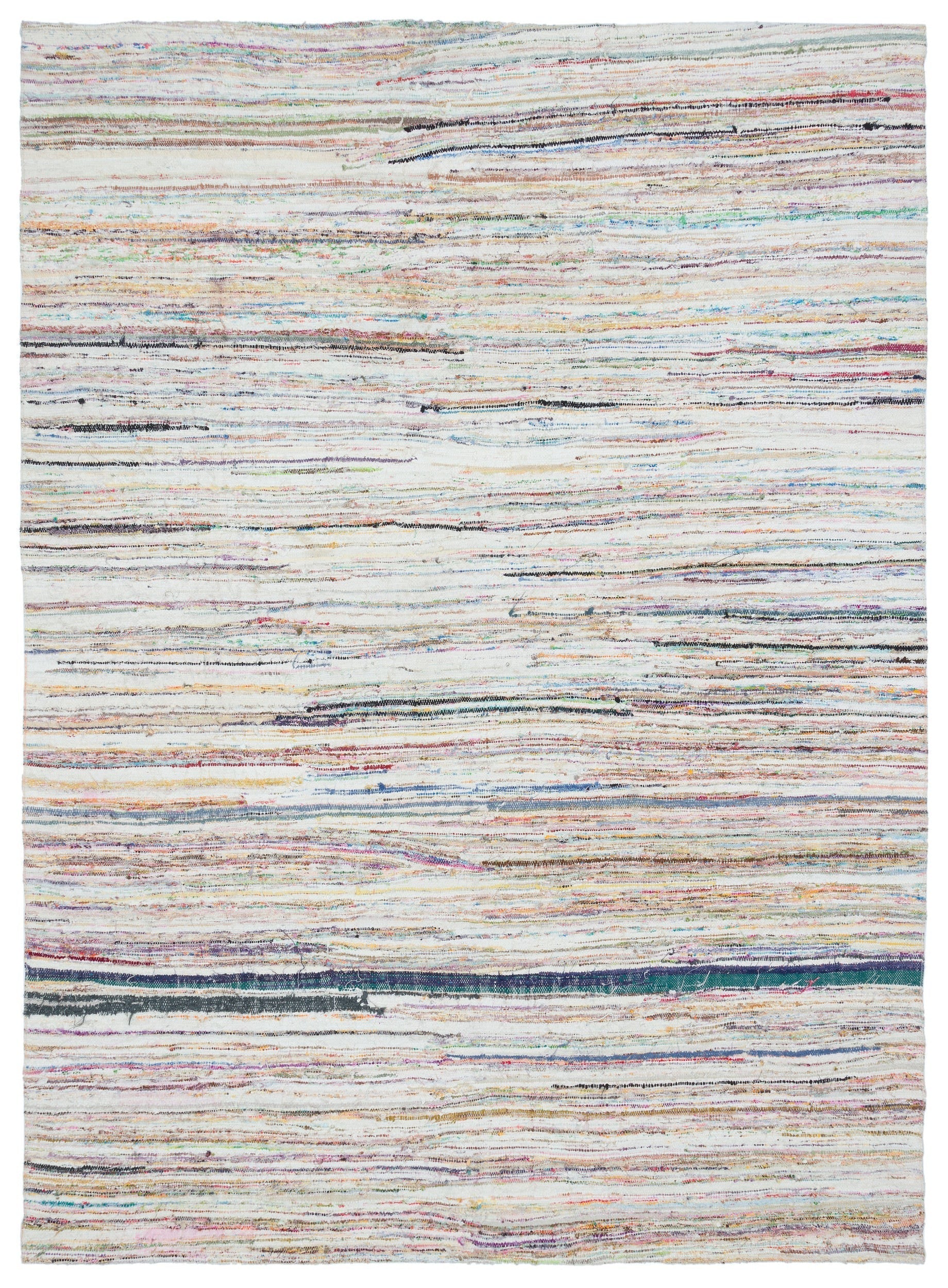 Girit Beige Striped Wool Handmade Area Rug 6'9" x 9'2"