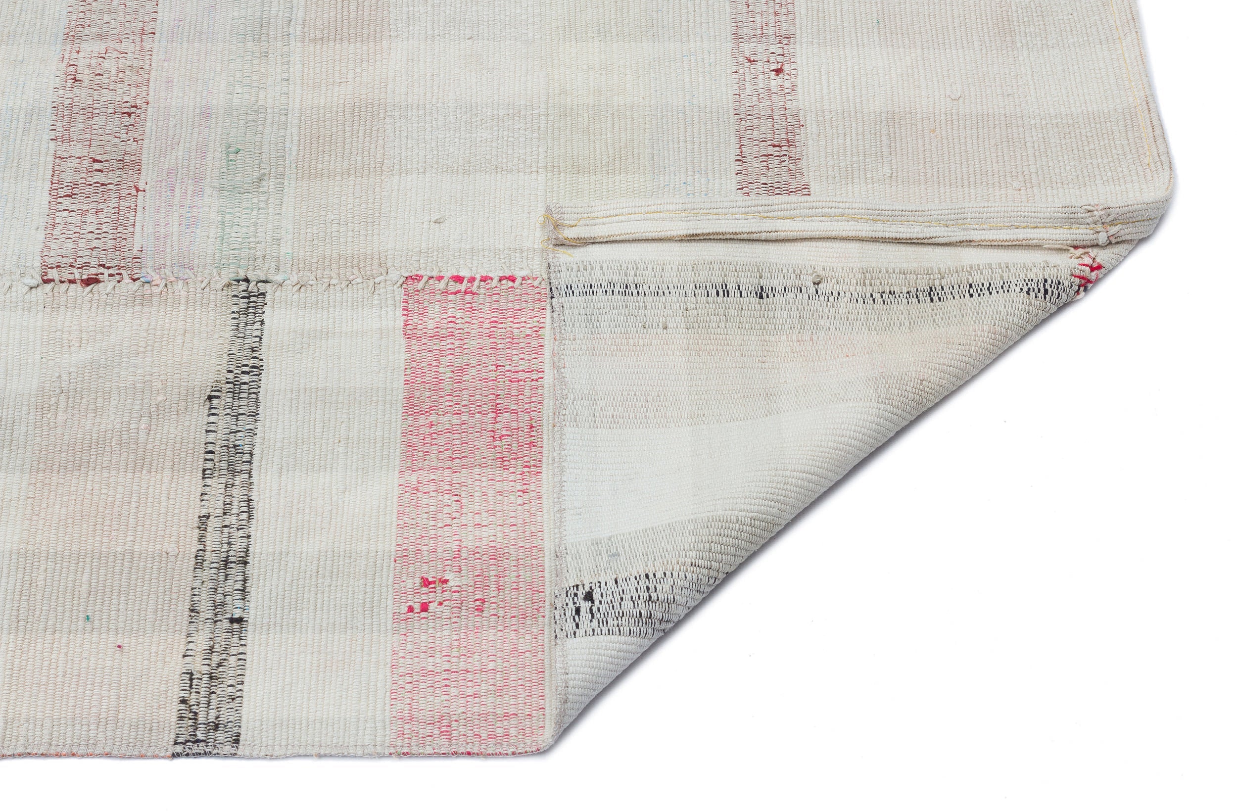 Girit Beige Striped Wool Handmade Area Rug 4'6" x 10'10"