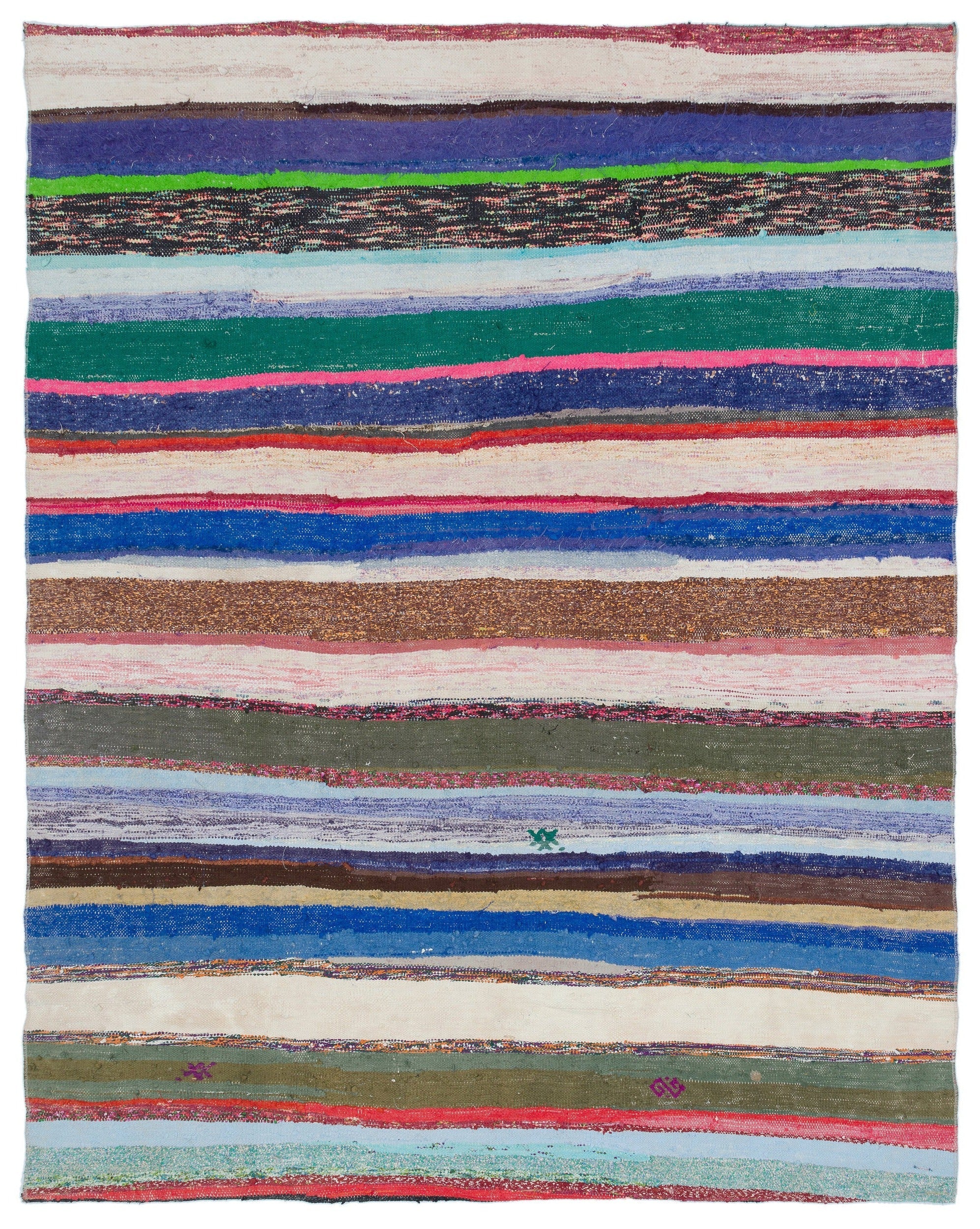 Girit Beige Striped Wool Handmade Area Rug 5'3" x 8'9"