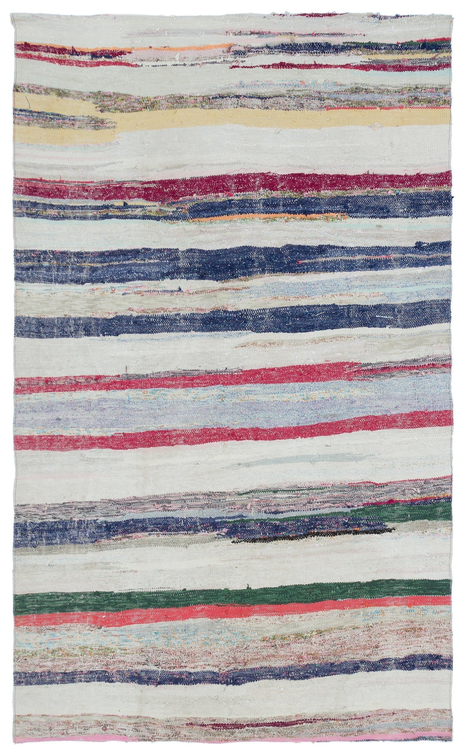 Girit Beige Striped Wool Handmade Area Rug 4'9" x 7'7"