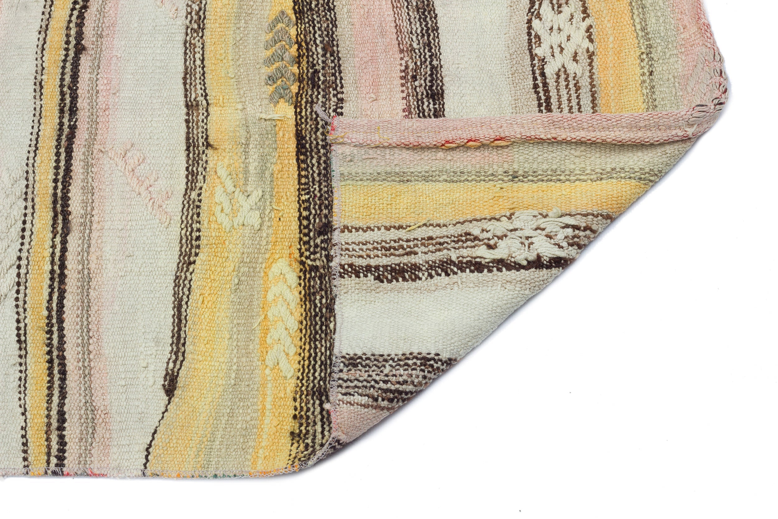 Girit Beige Striped Wool Handmade Area Rug 3'6" x 8'8"