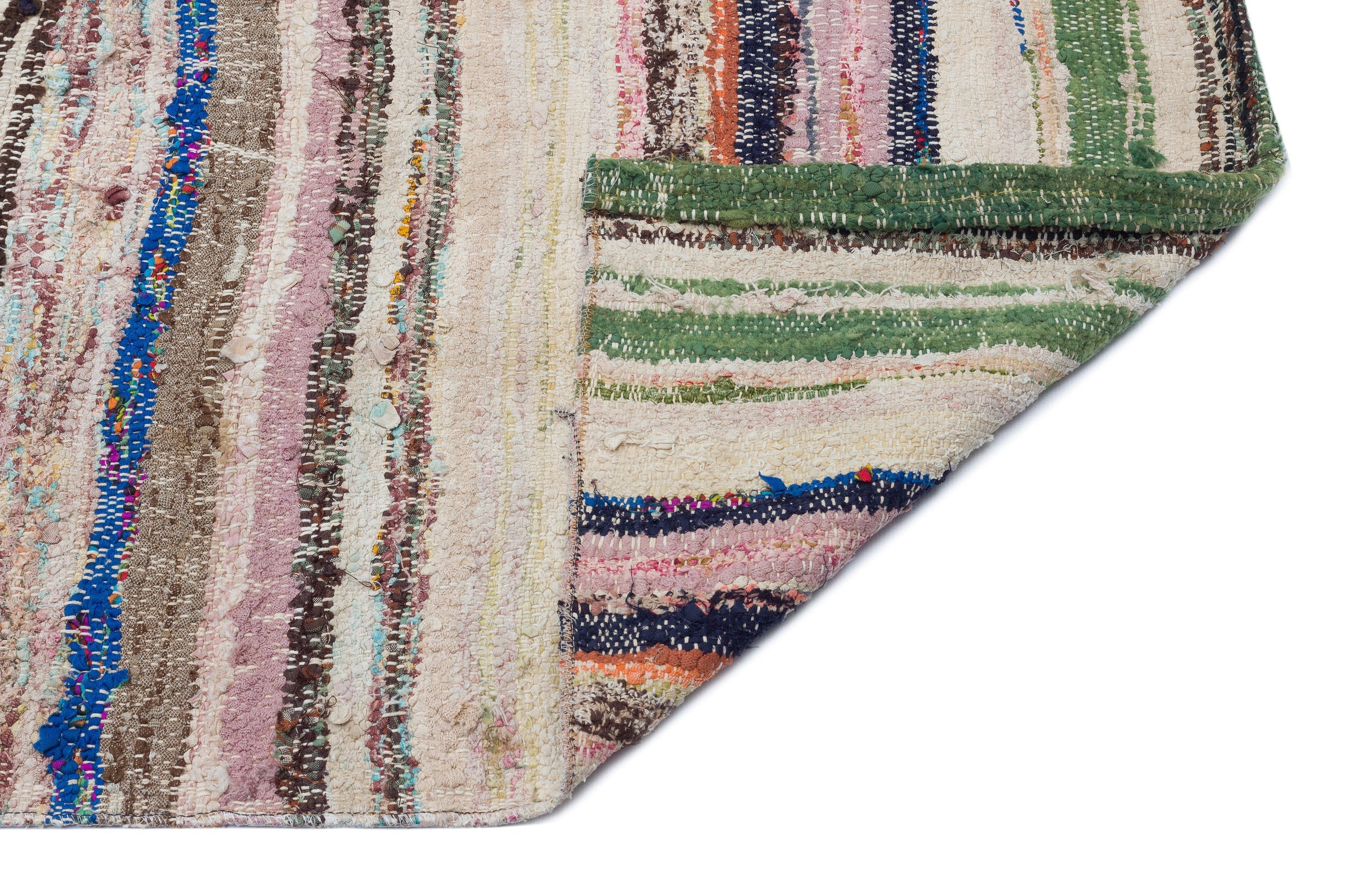 Girit Beige Striped Wool Handmade Area Rug 5'5" x 10'4"