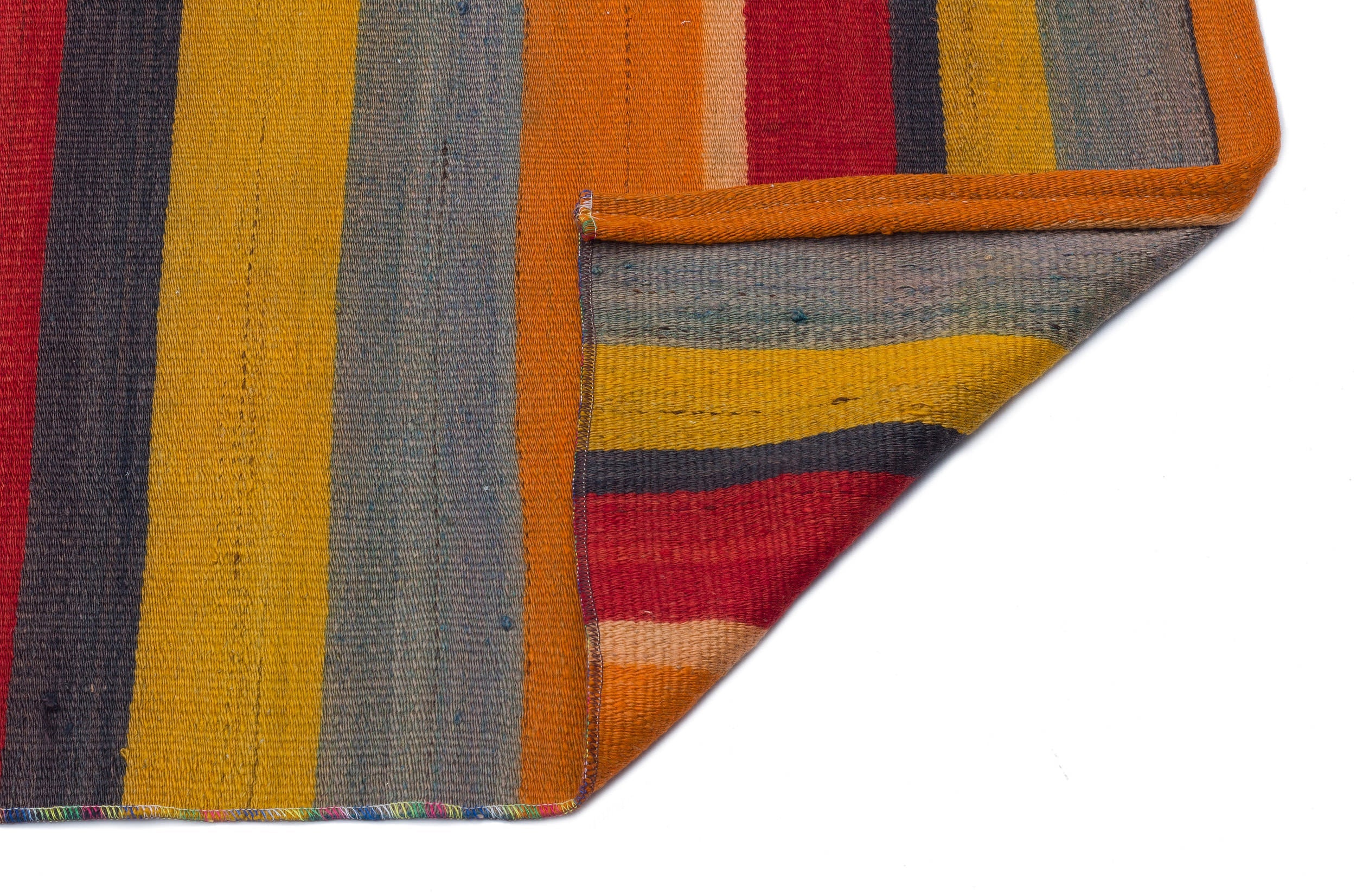Girit Orange Striped Wool Handmade Area Rug 4'8" x 9'1"