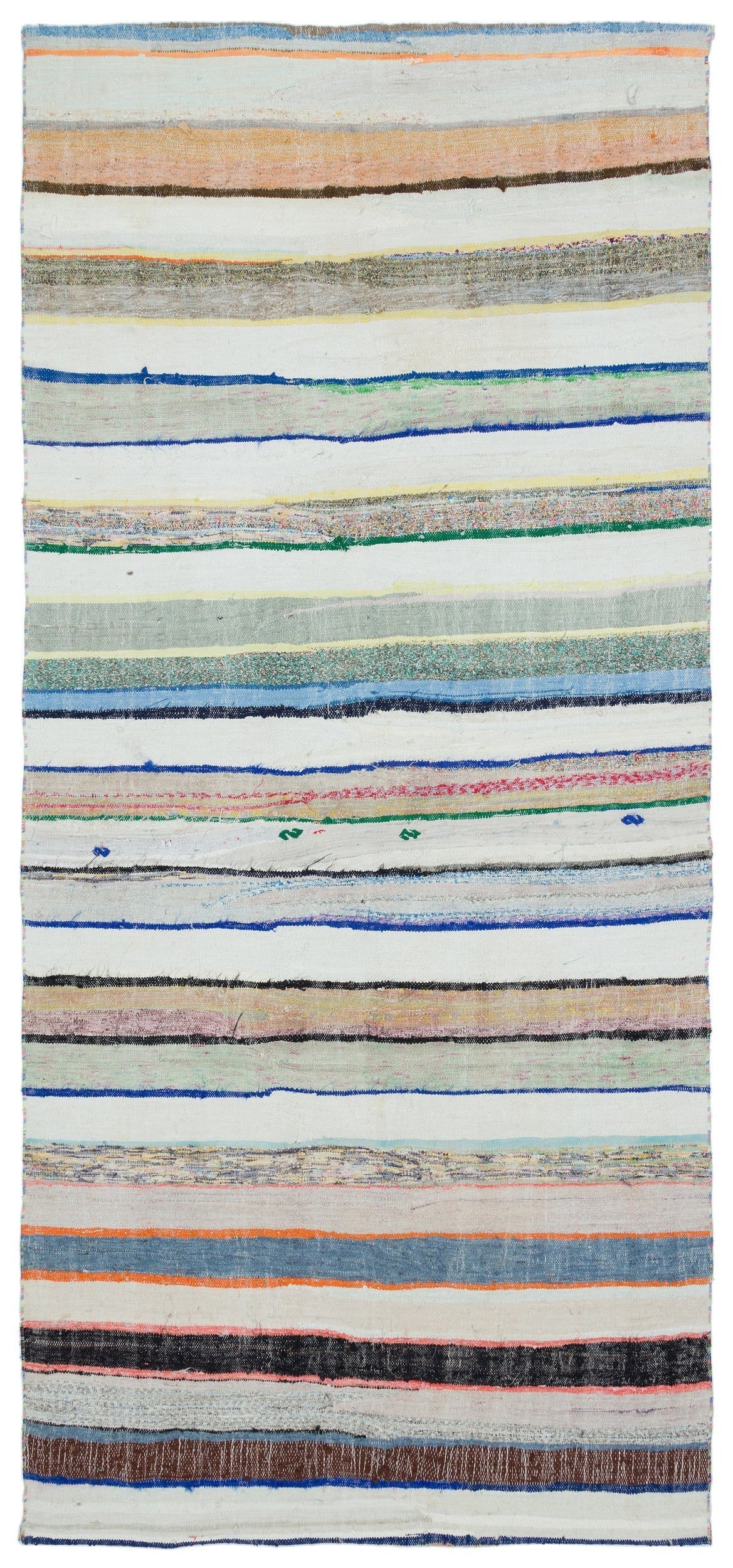 Girit Beige Striped Wool Handmade Area Rug 4'9" x 10'2"