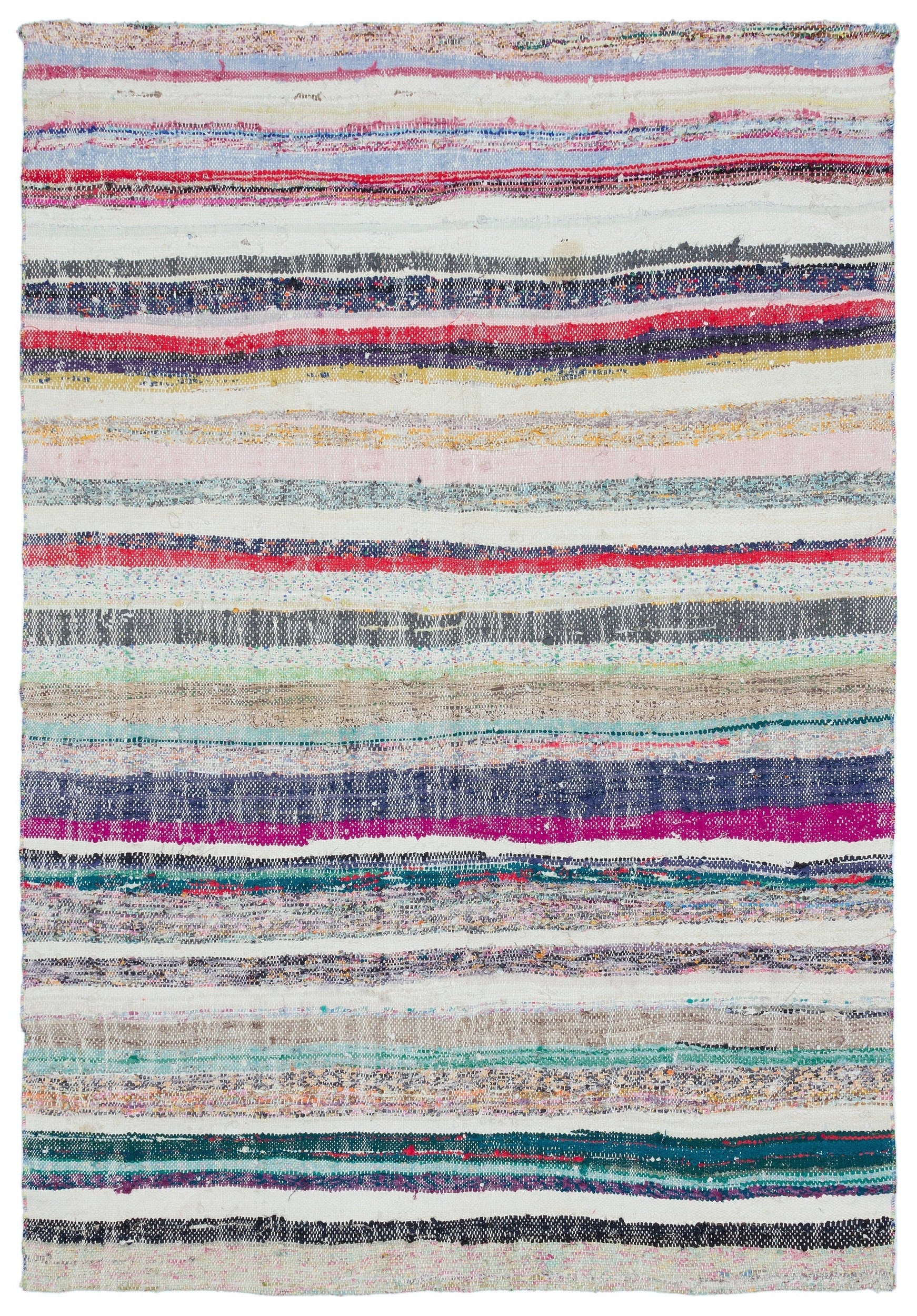 Girit Beige Striped Wool Handmade Area Rug 5'2" x 7'6"