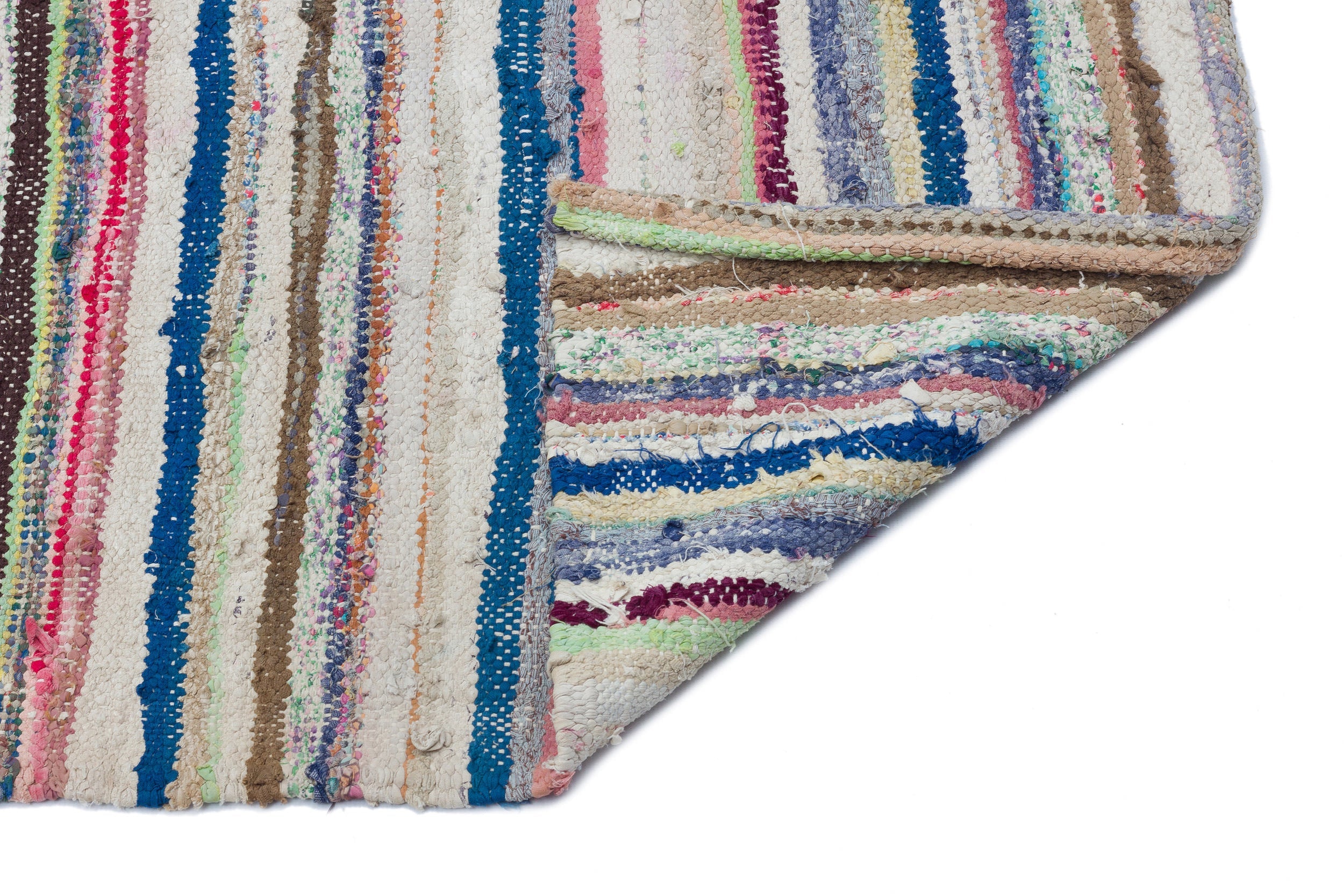 Girit Beige Striped Wool Handmade Area Rug 4'9" x 10'6"