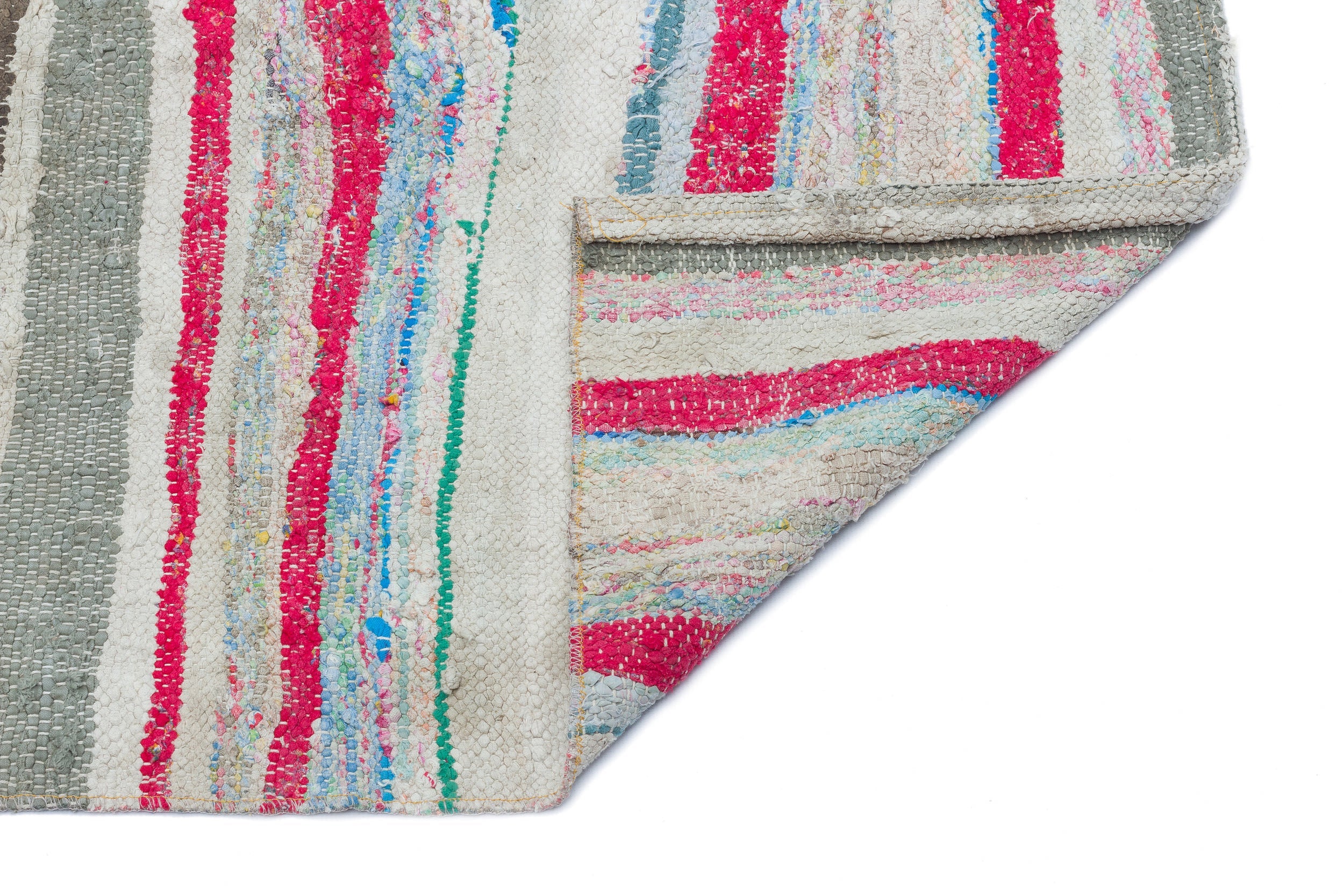 Girit Beige Striped Wool Handmade Area Rug 5'5" x 6'5"