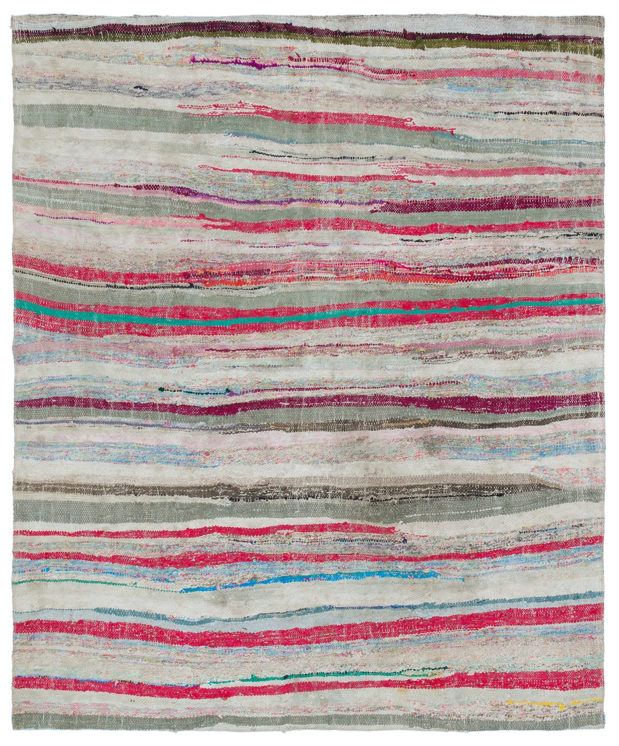 Girit Beige Striped Wool Handmade Area Rug 5'5" x 6'5"