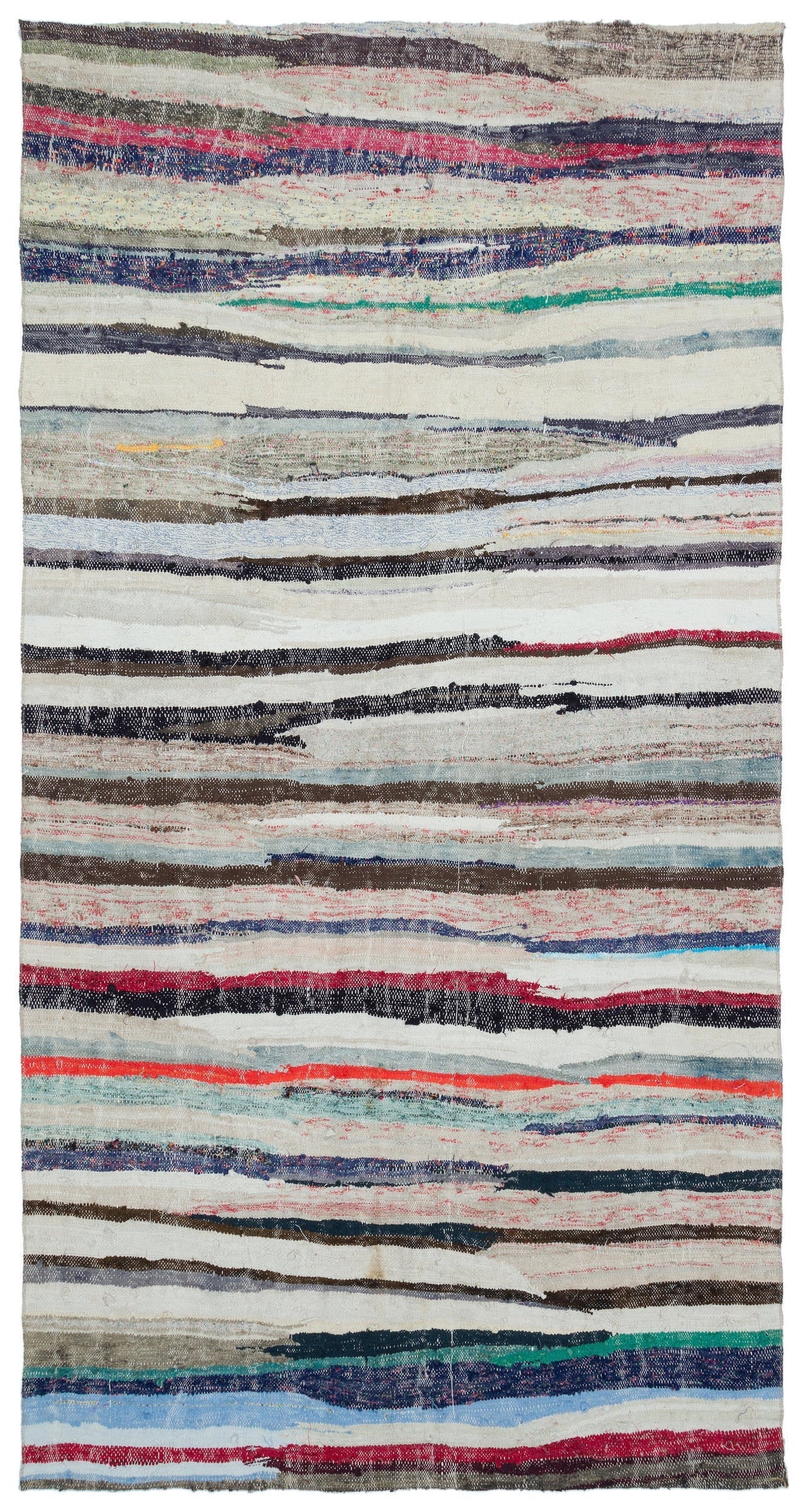 Girit Beige Striped Wool Handmade Area Rug 5'4" x 9'7"