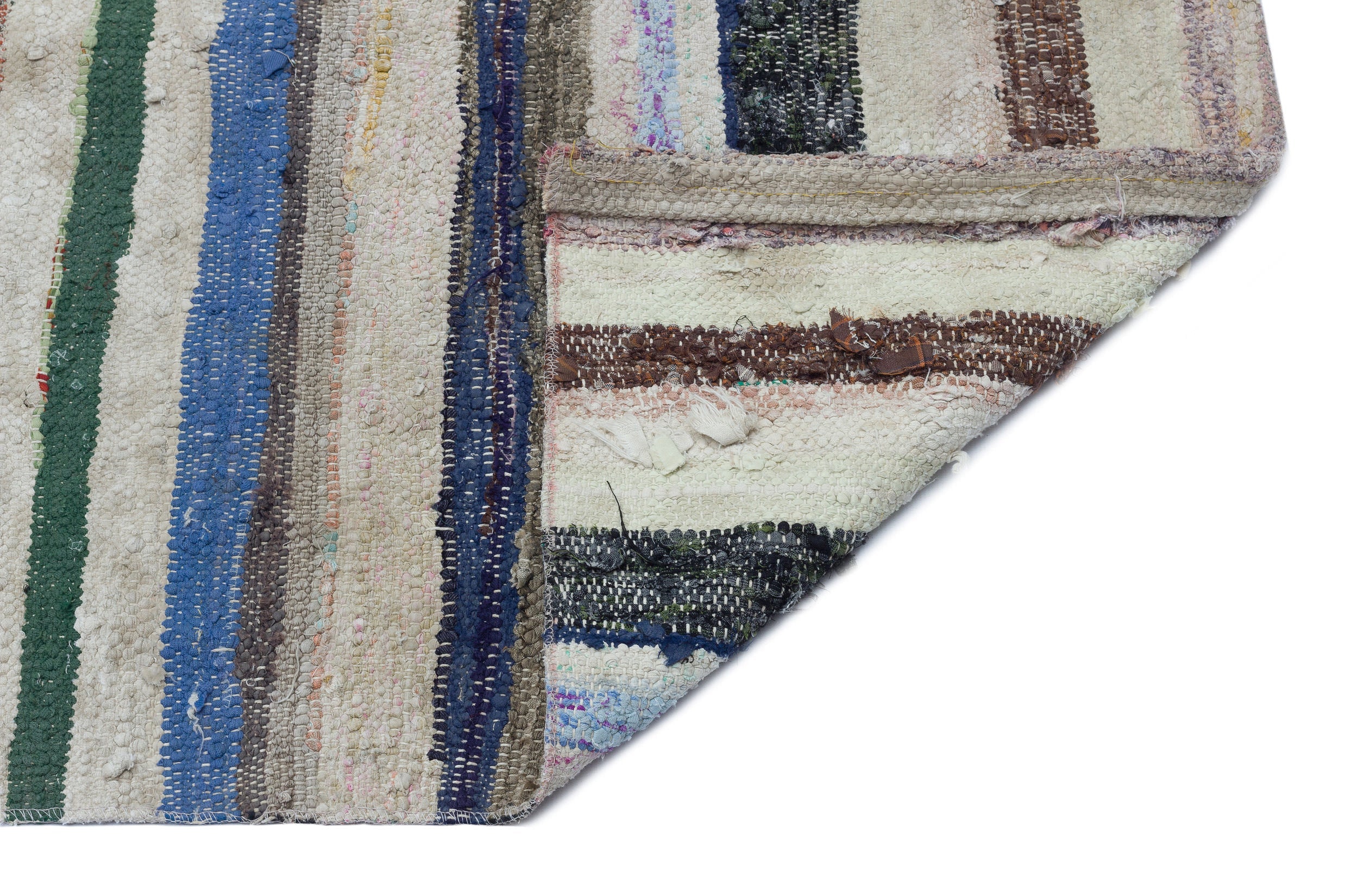 Girit Beige Striped Wool Handmade Area Rug 4'9" x 11'11"