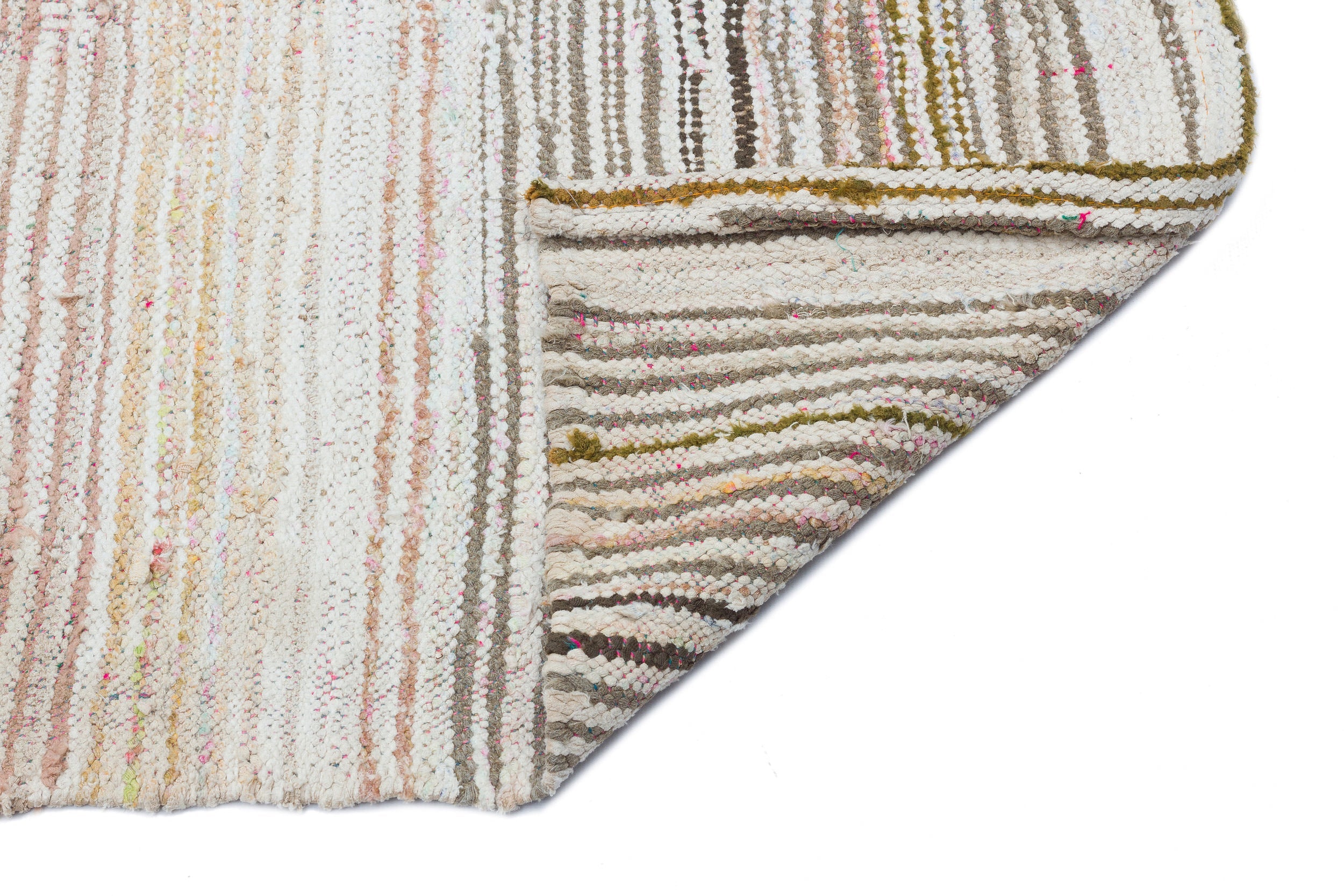 Girit Beige Striped Wool Handmade Area Rug 4'7" x 9'3"