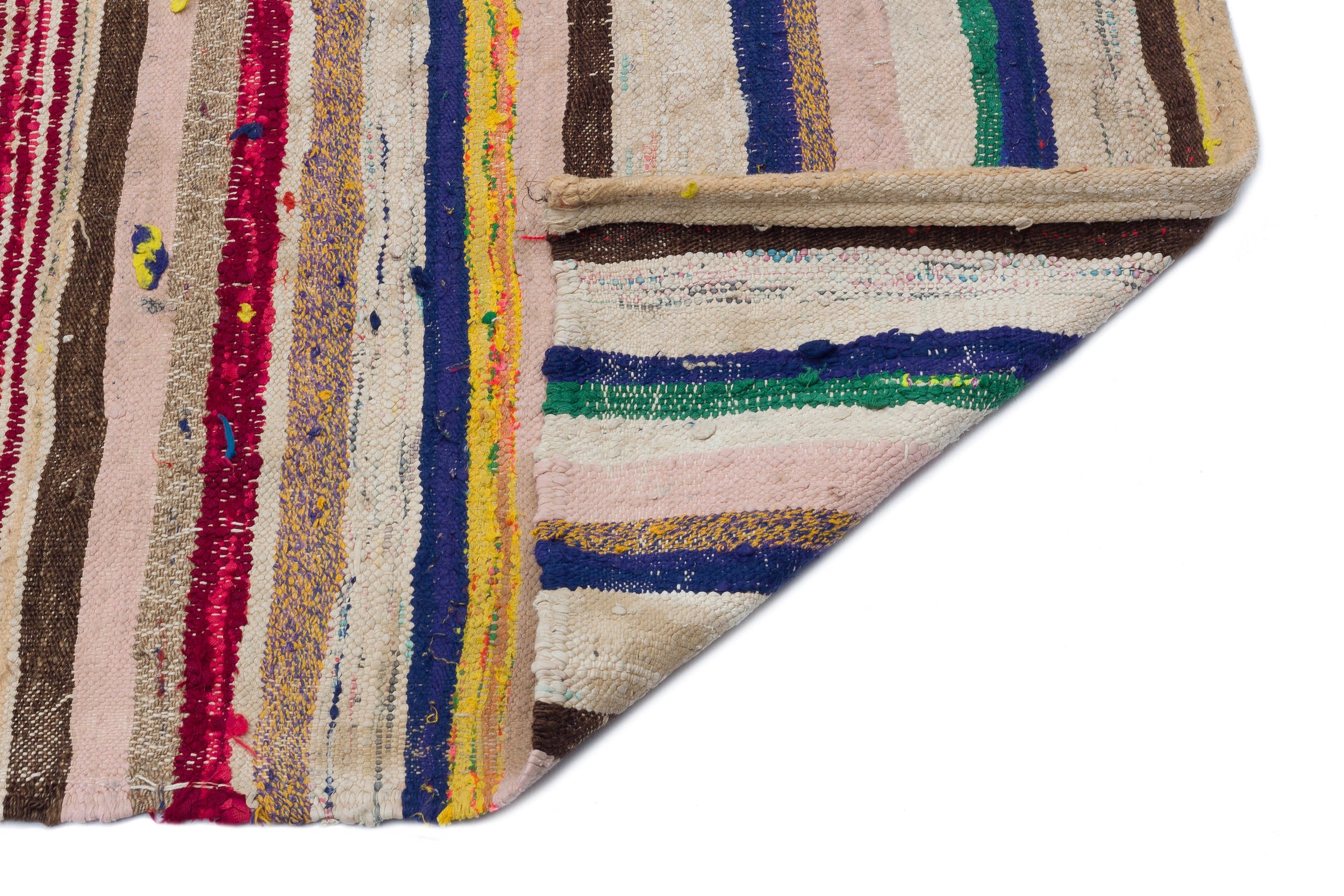 Girit Beige Striped Wool Handmade Area Rug 5'0" x 10'0"