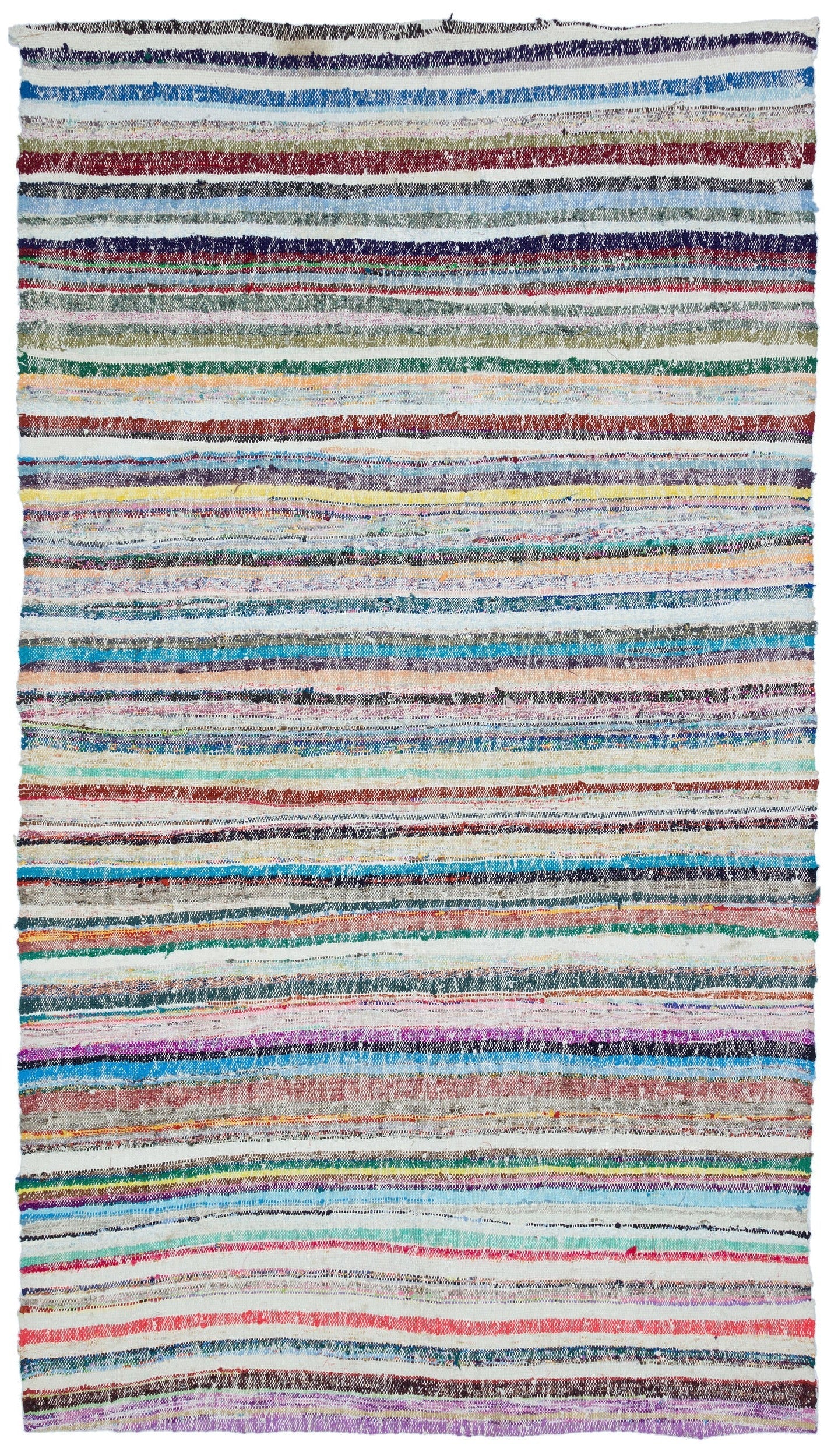 Girit Beige Striped Wool Handmade Area Rug 5'10" x 9'9"