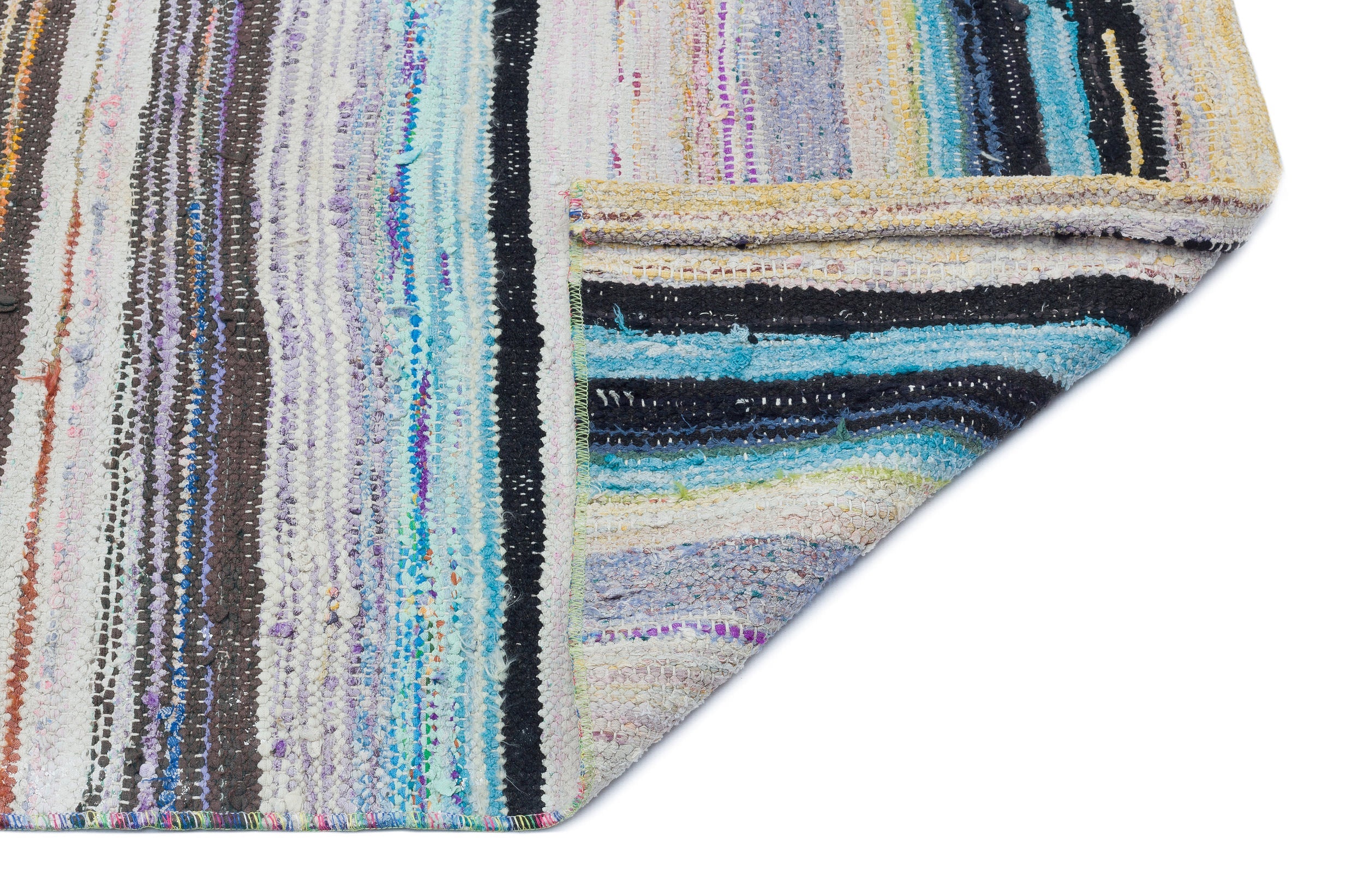 Girit Beige Striped Wool Handmade Area Rug 5'3" x 6'11"