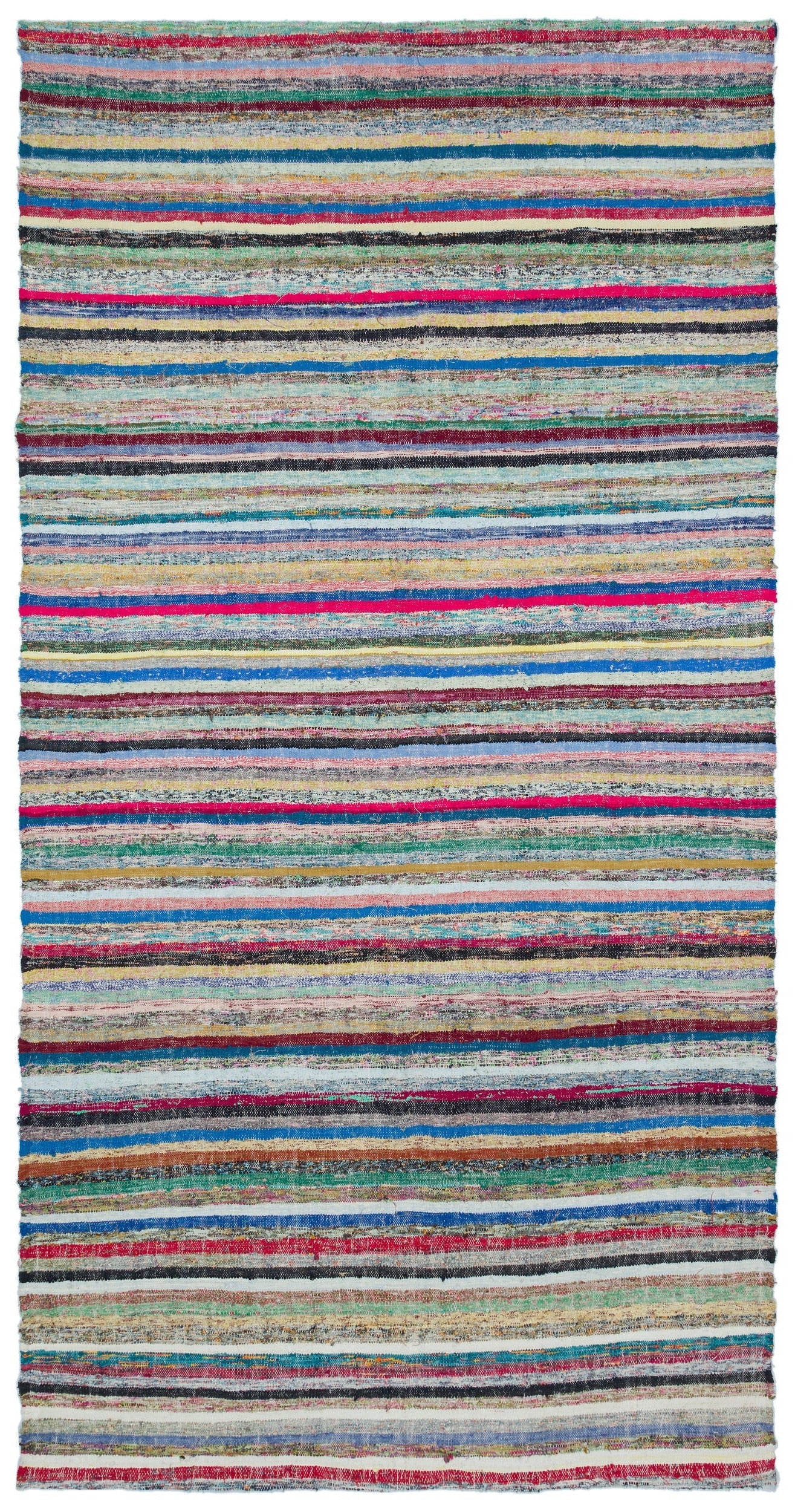 Girit Beige Striped Wool Handmade Area Rug 5'9" x 9'10"