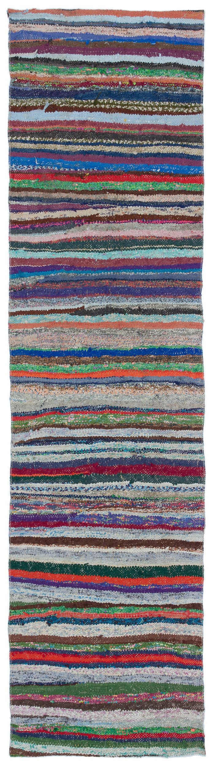 Girit Grey Striped Wool Handmade Area Rug 2'6" x 9'3"